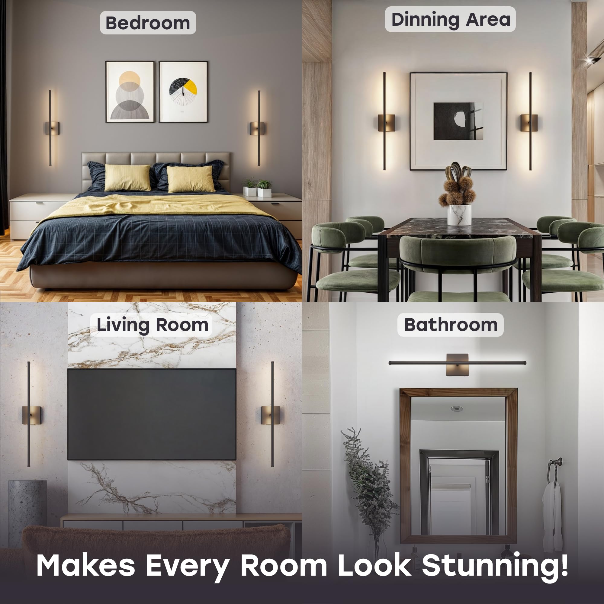Battery Operated Wall Sconce Set Of Two With Adjustable Brightness & Tone - 6W Battery Sconces With Remote & Touch Control - Up