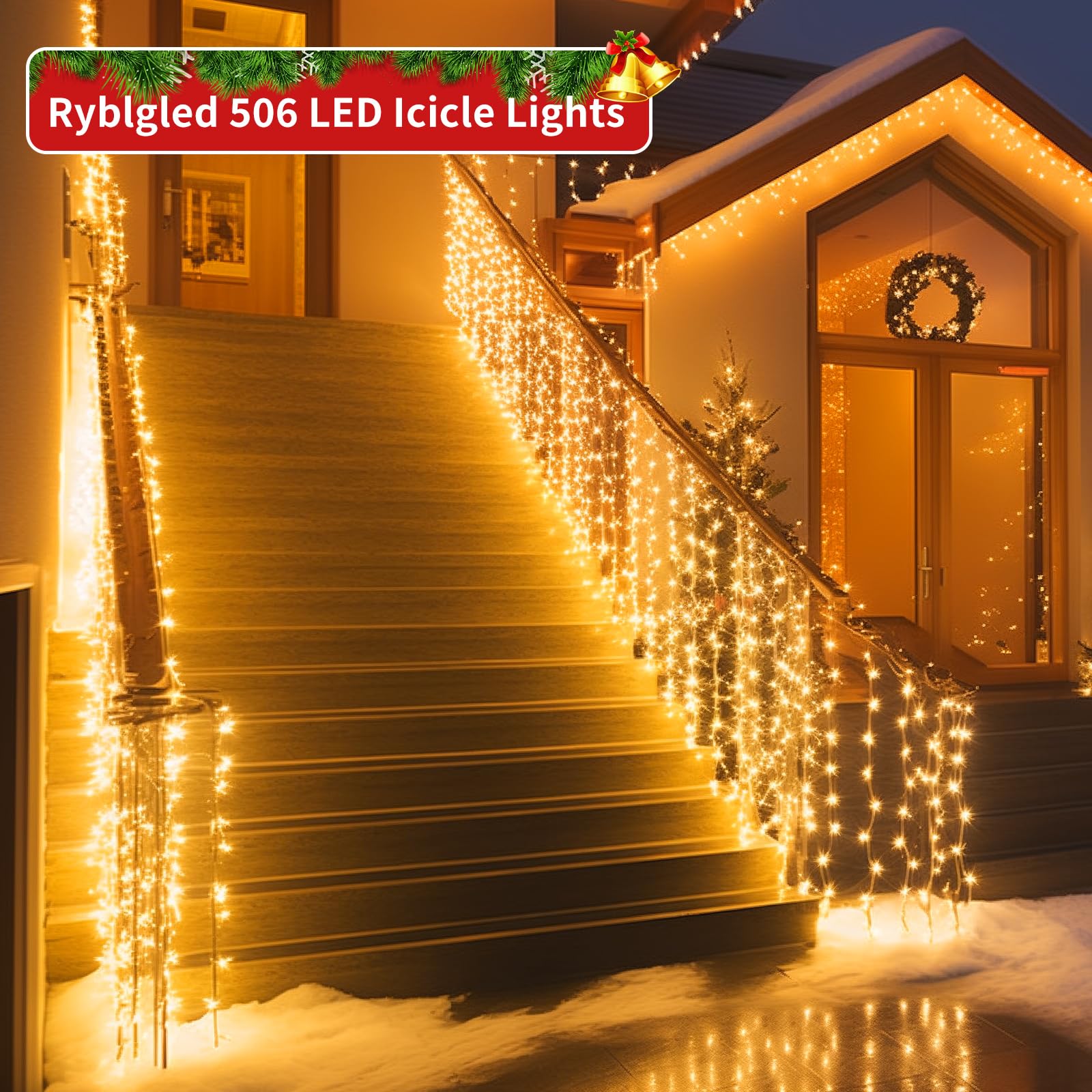 Ryblgled Plug-In Icicle Christmas Lights Waterproof - 65Ft 506 Led Icicle Lights For Outside Decorations With Remote, Warm White