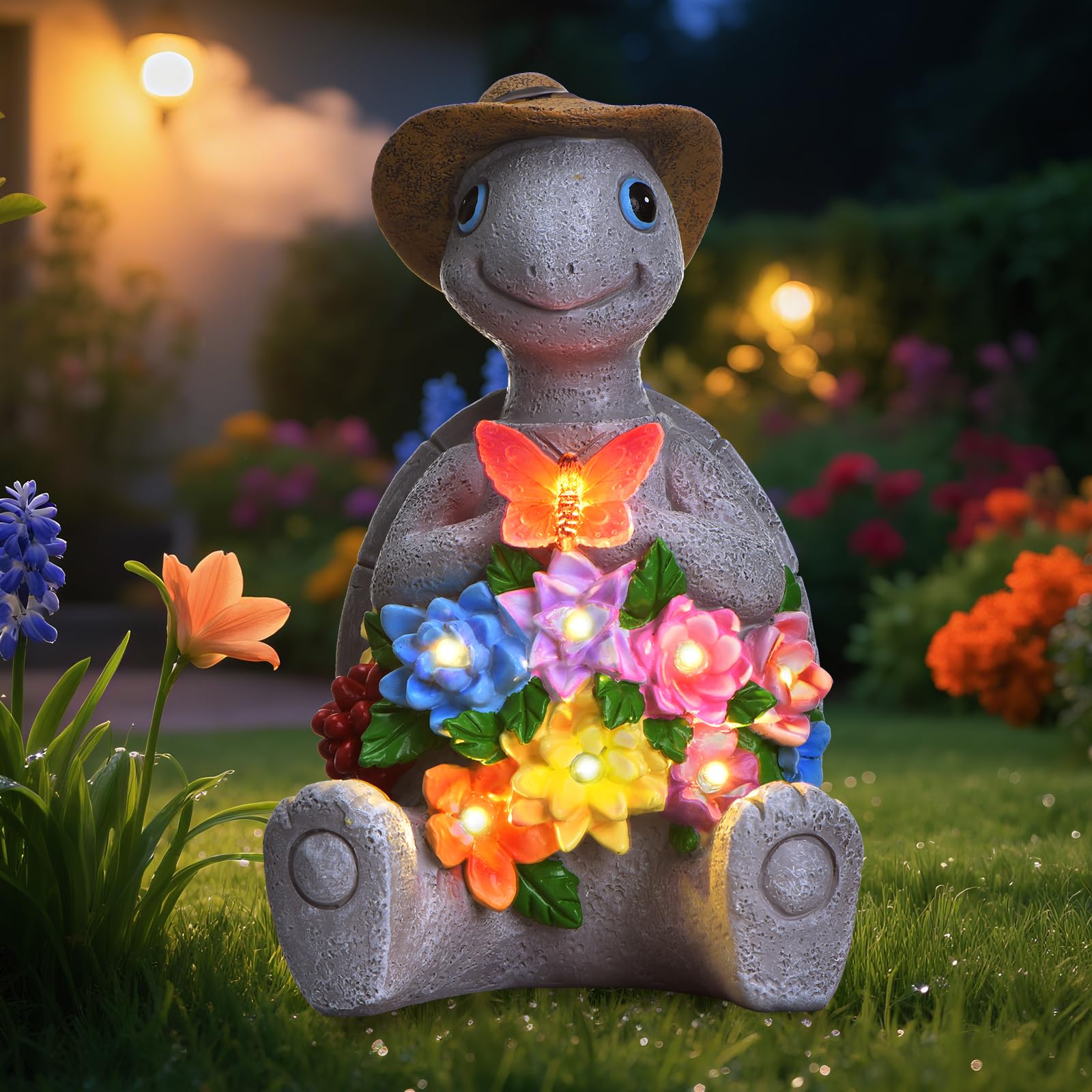 footreal Solar Garden Outdoor Statues Turtle with 8 LED Lights, Yard Decor Tortoise for Ornament, Mom Birthday Gifts for Women, 