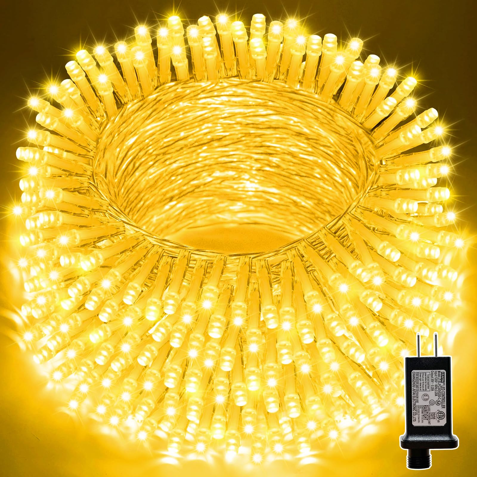 Lamphome 33Ft Golden Christmas Decorative Mini Lights  100 Led Transparent Wire Fairy Starry String Lights Plug In  11 Lighting Modes  For Indoor Outdoor Xmas Tree Wedding Party Decoration (Yellow)