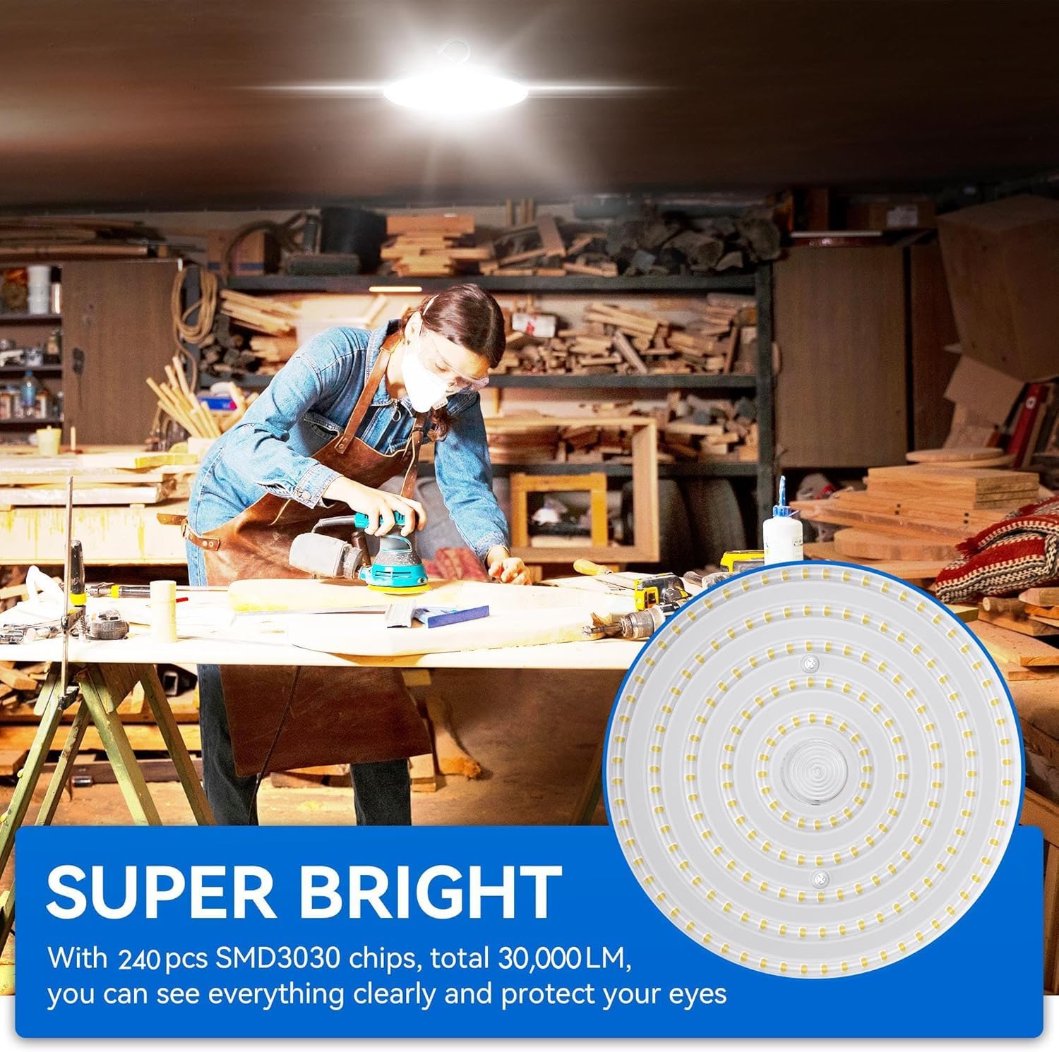 Yihuven 4 Pack UFO LED High Bay Light 200W, 4000K, 30000lm, IP65 Waterproof, Aluminum, White, Model HC-UFO-CLD200