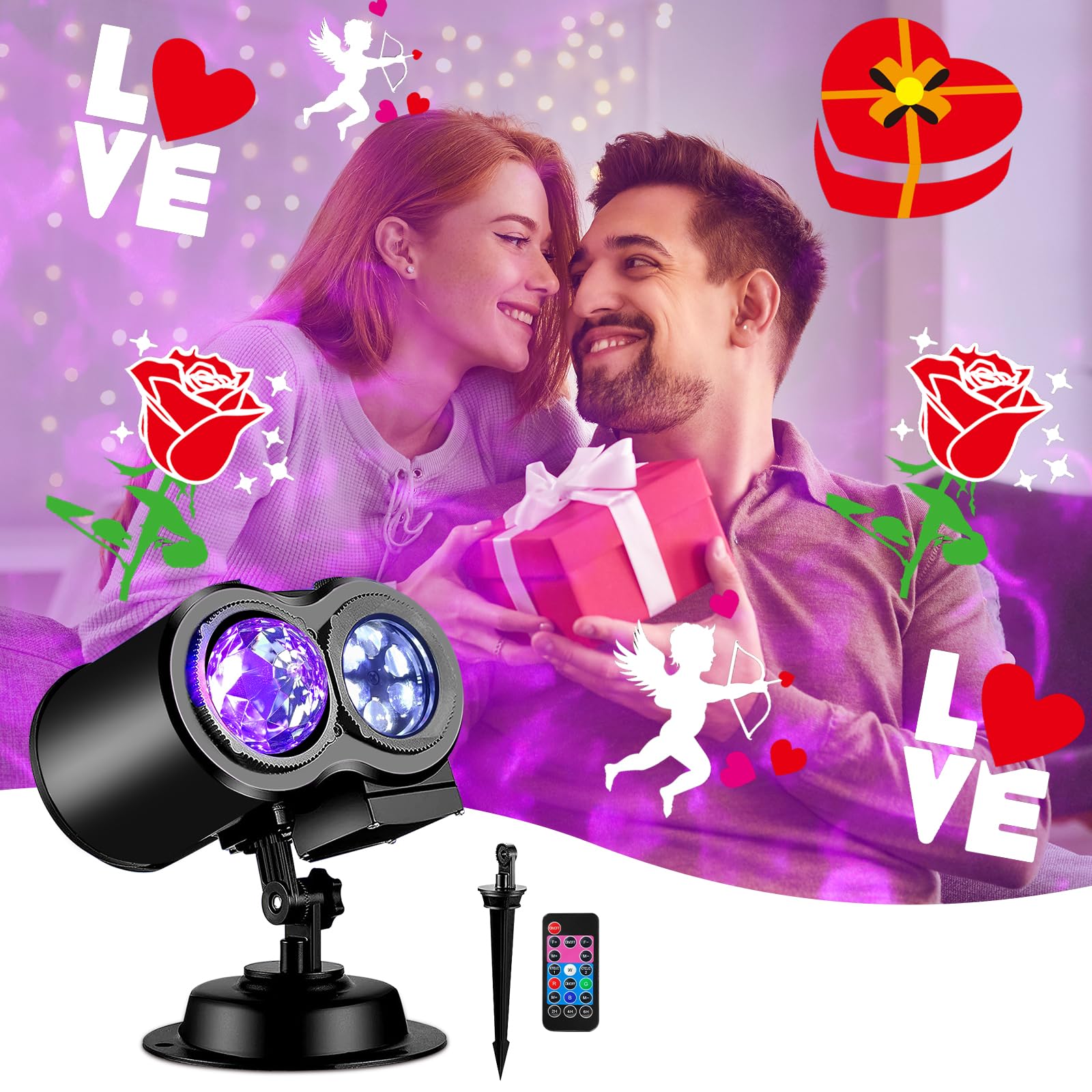 Valentine Decorations Projector Lights for Home, 2024 Upgrade Brighter Holiday Projectors with 19HD Slides (3D Ocean Wave & Patterns), Weather Proof Projector for Valentine Decoration Light Show