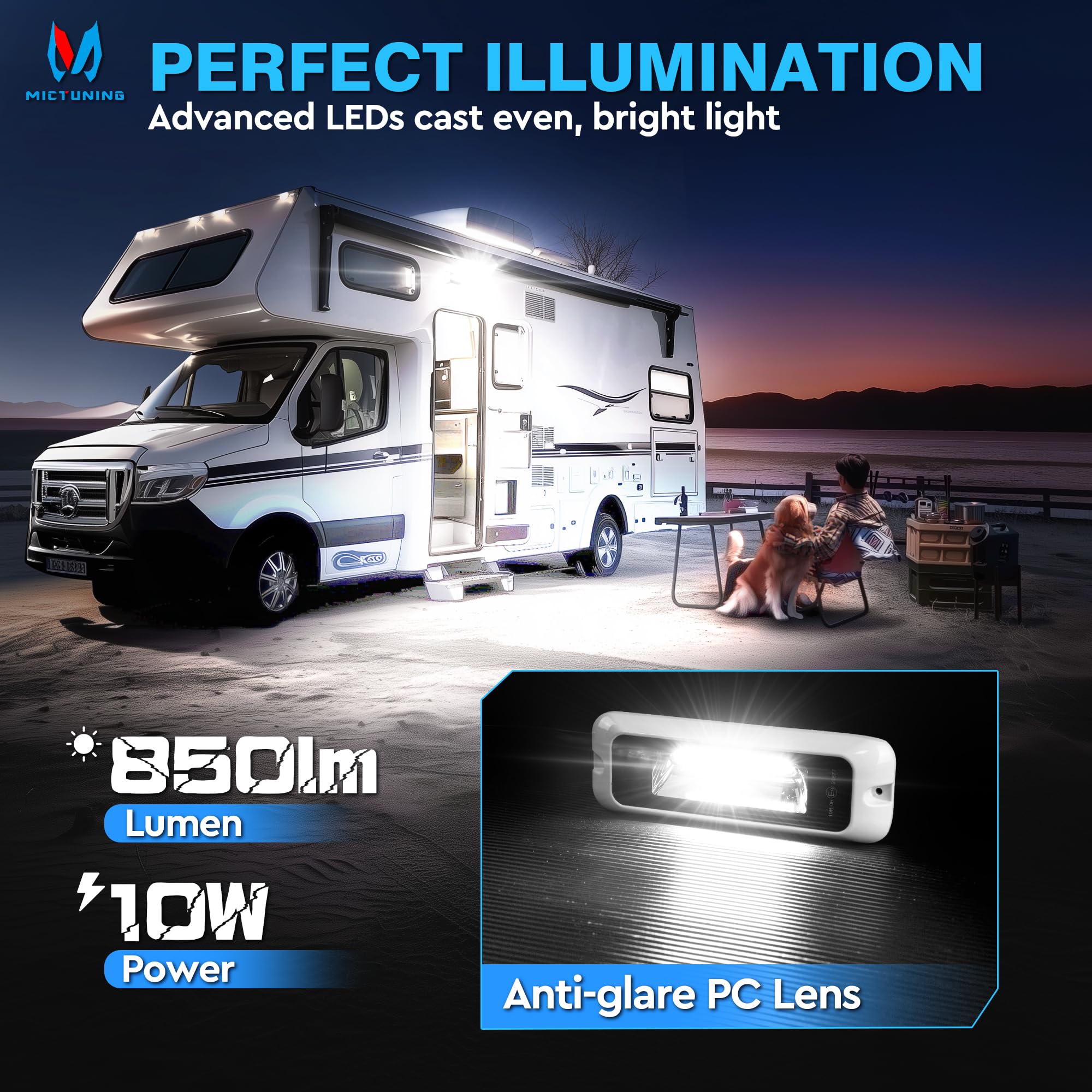 MICTUNING 6 Inch LED Outdoor Porch Light, White Aluminum, IP68 Waterproof, 1 Pack