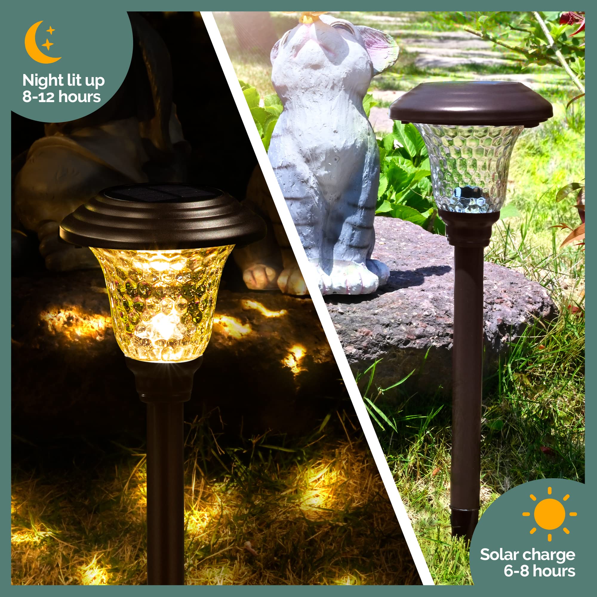 GIGALUMI 8 Pack Solar Pathway Lights, Waterproof LED Garden Lights, Brown, Model 7006