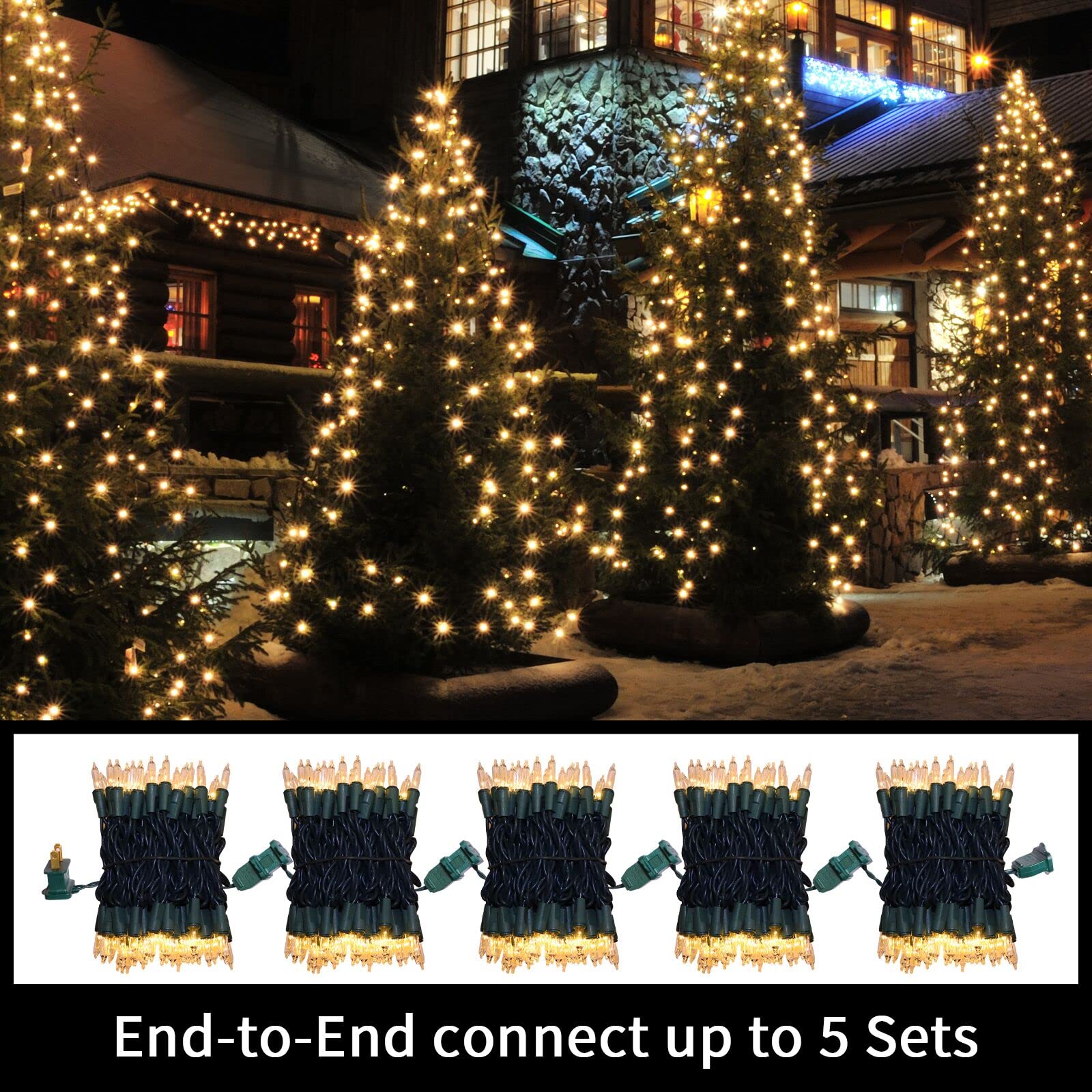 Lamphome Super-Bright Extendable Warm White Christmas Lights Decoration 100Lights 19.6Ft Ul Certified Mini Bulb String Lights Set For Outdoor Christmas Tree Garden Holiday Party Patio Wedding Decor