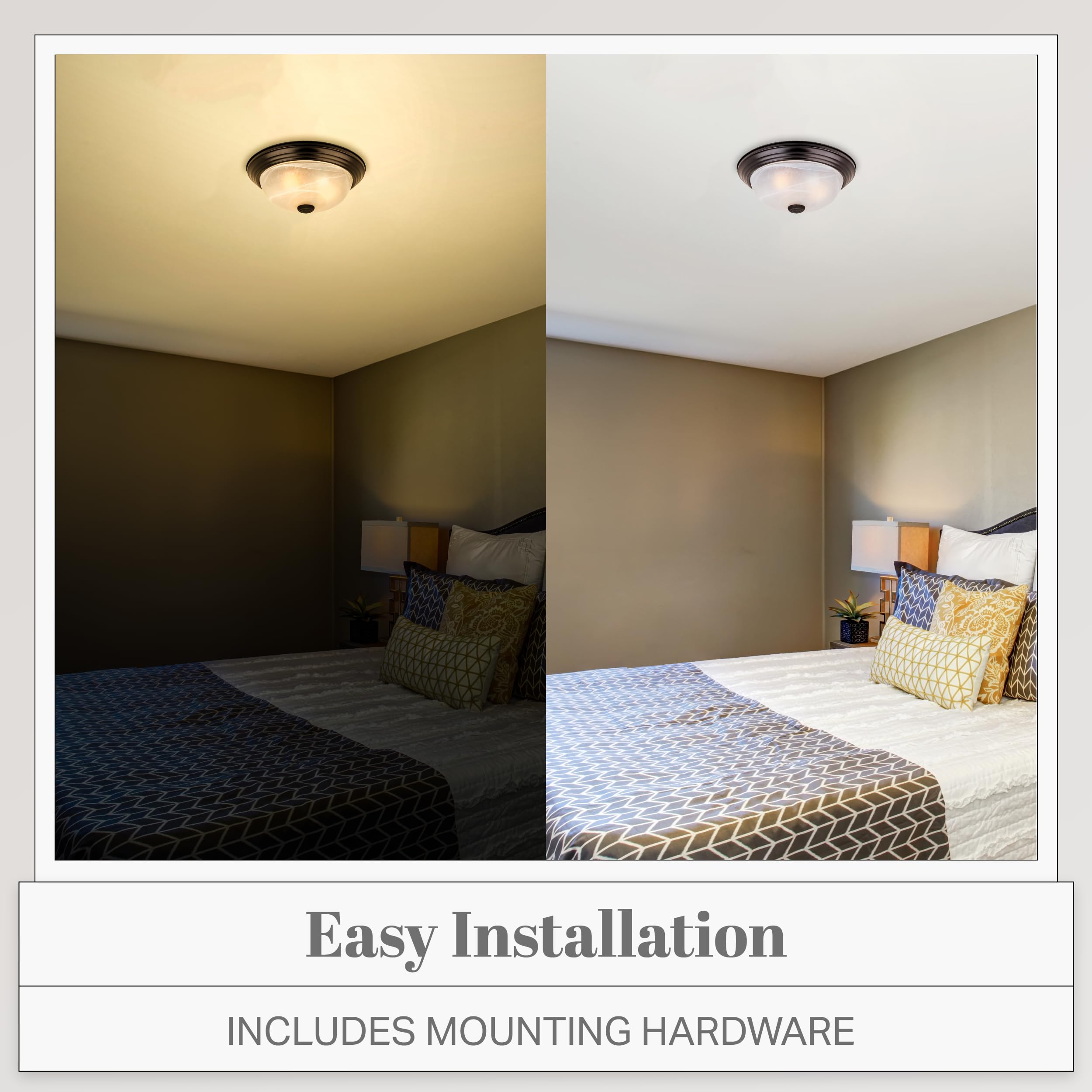 Designers Fountain 13 Inch, Modern 2-Light Flush Mount Ceiling Light Fixture, Alabaster Glass Shade, For Bedroom, Hallway, Indoor Room Lighting, Durable Steel, Easy Install, Bronze, 1257M-Orb-Al