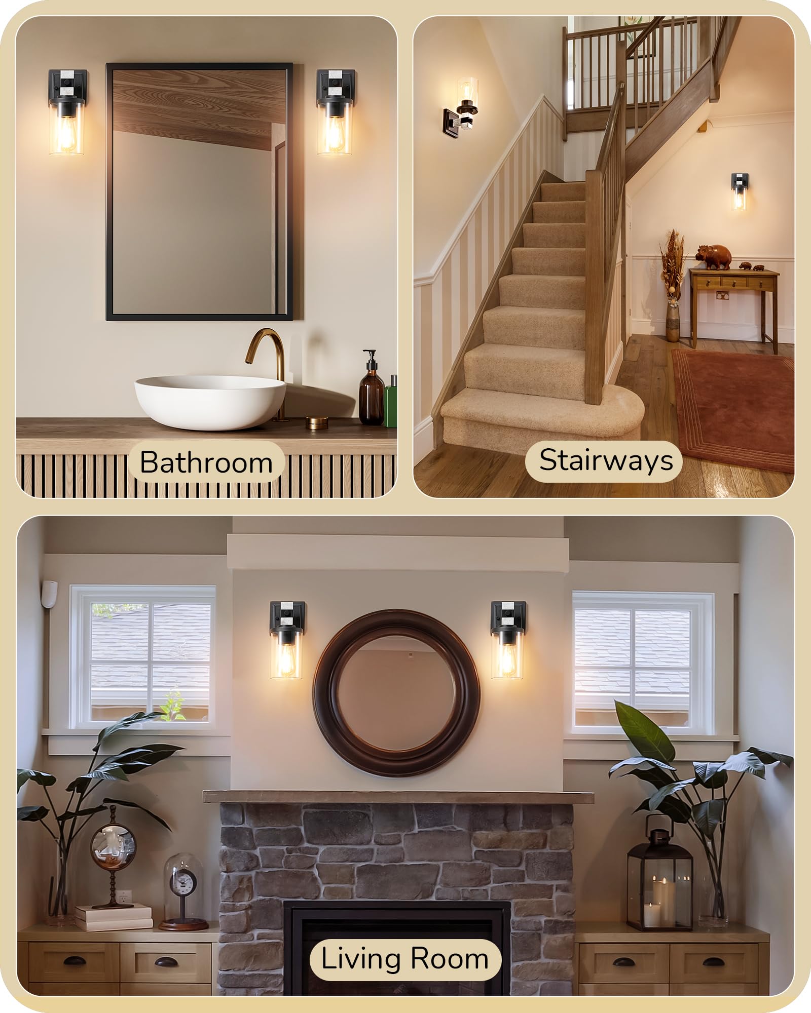 EDISHINE Wall Sconces Set of 2, Industrial 1-Light Vanity Light Fixtures, Metal with Clear Glass Shade, White Finish, Model HHVL02L