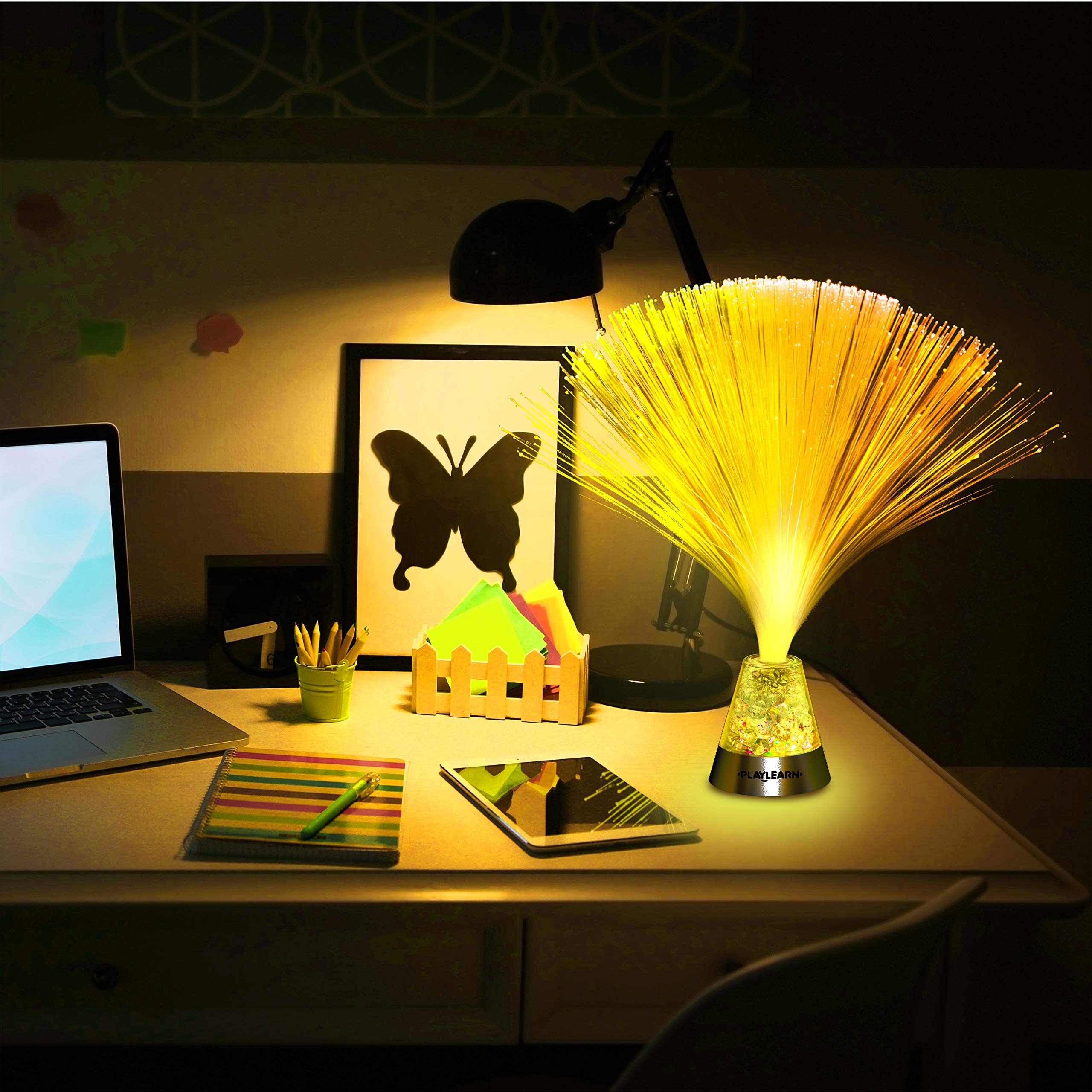 Playlearn LED Fiber Optic Lamp - 13in Color Changing - USB/Battery Powered - Model FOL13SFL4 - Plastic