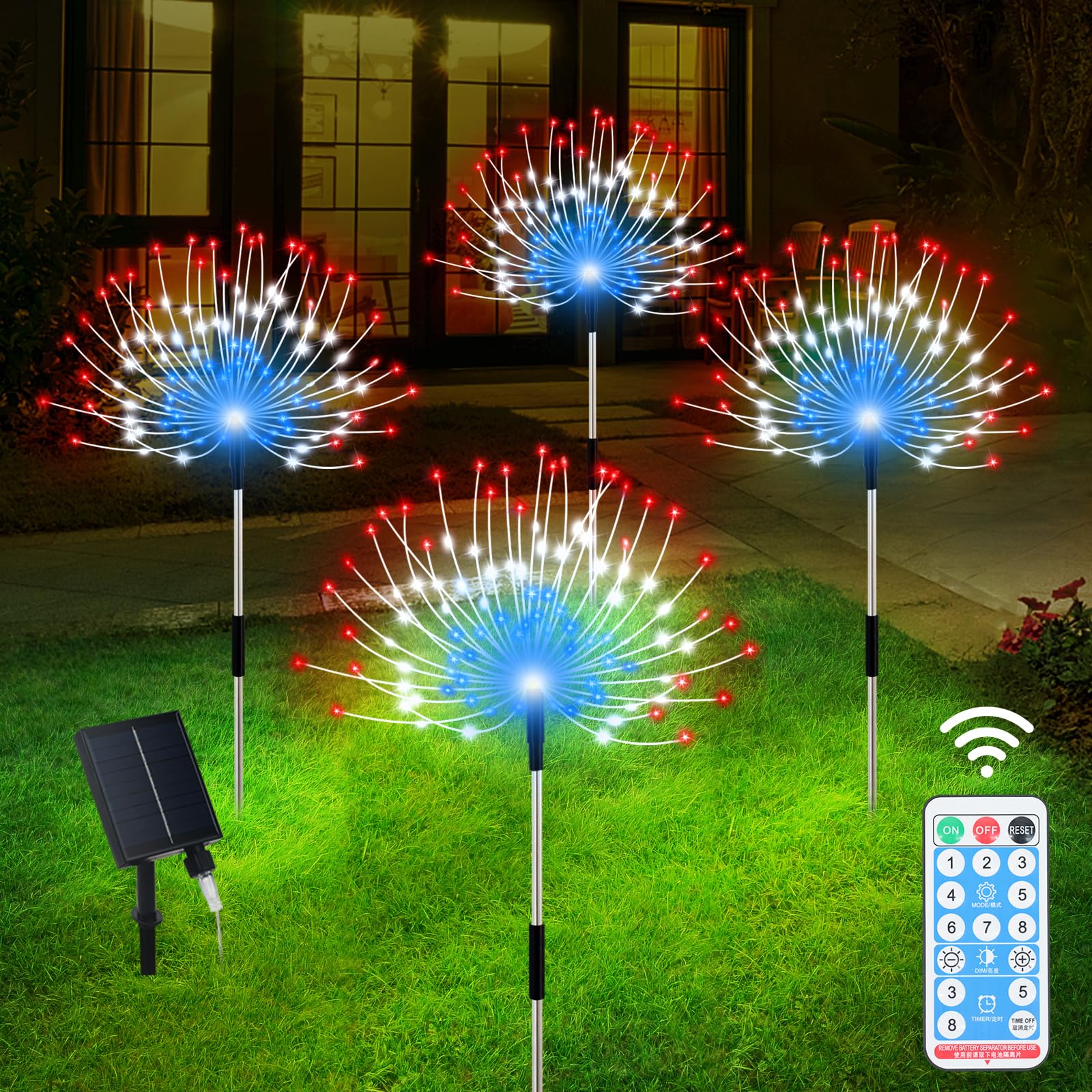 Slyuexu Solar Garden Lights Outdoor, 4 Pack Total 480 Led Solar Firework Lights Decorative 4Th Of July Decoration, Outdoor Water