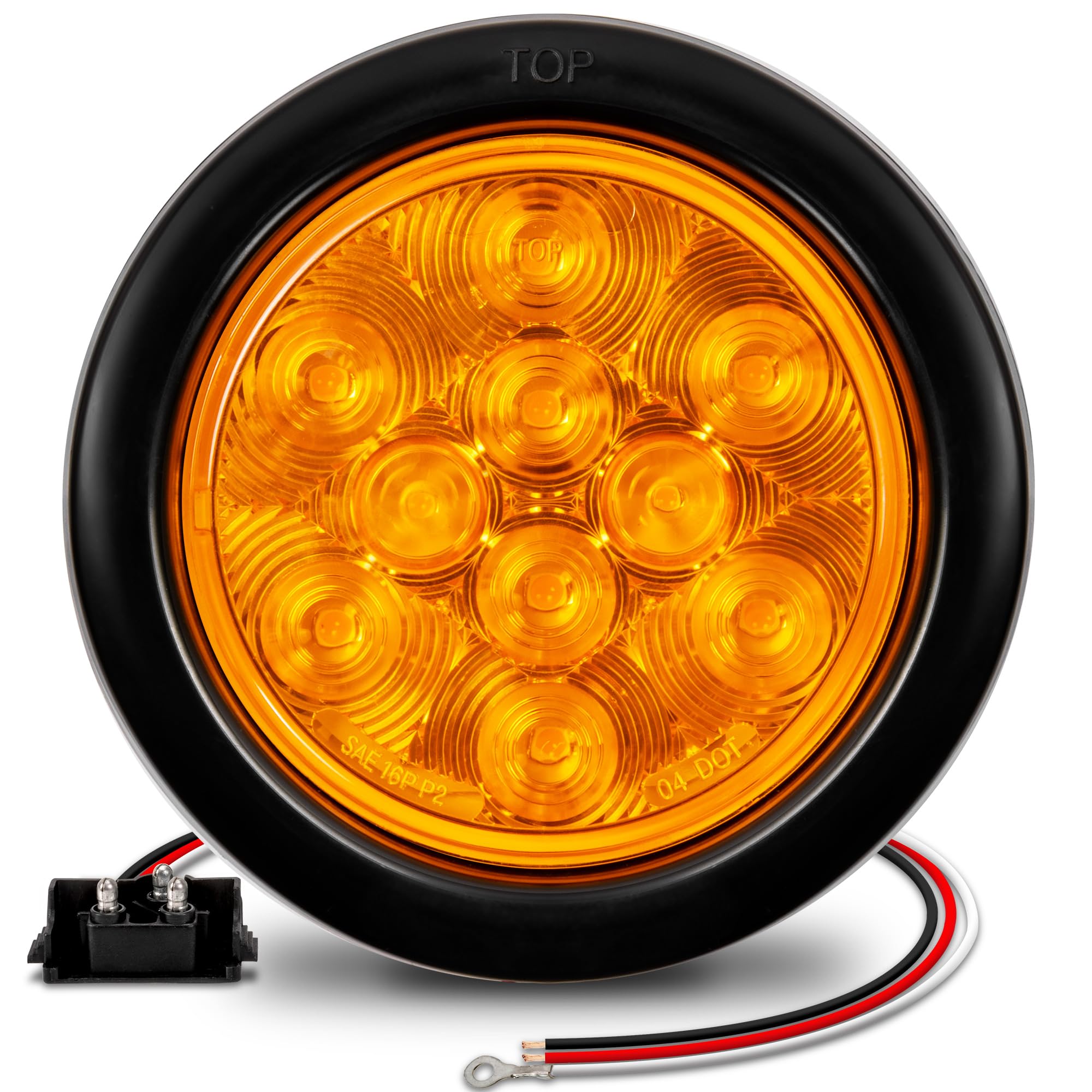 TRUE MODS 4 Round Amber LED Trailer Tail Lights [DOT certified] [Grommet & Plug Included ] [IP67 Waterproof] Park Turn Trailer L