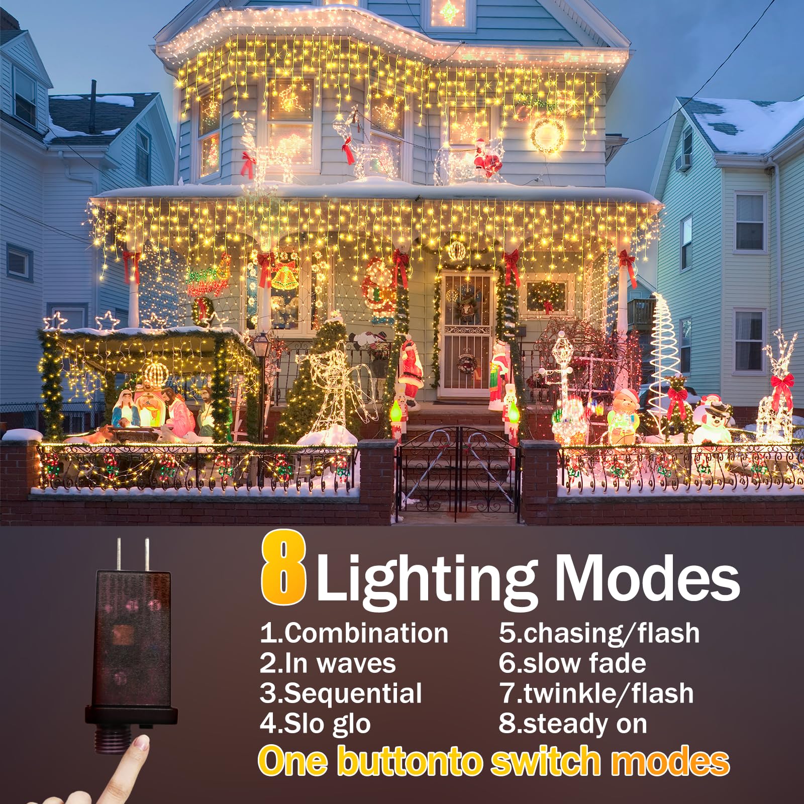 Qhlxjyy 98 Ft Christmas Lights Outdoor Decorations 900 Led 8 Lighting Modes With Timer Memory Waterproof Fairy String Light With 150 Drops Christmas Light For Home Roof Party Holiday Wedding Decor