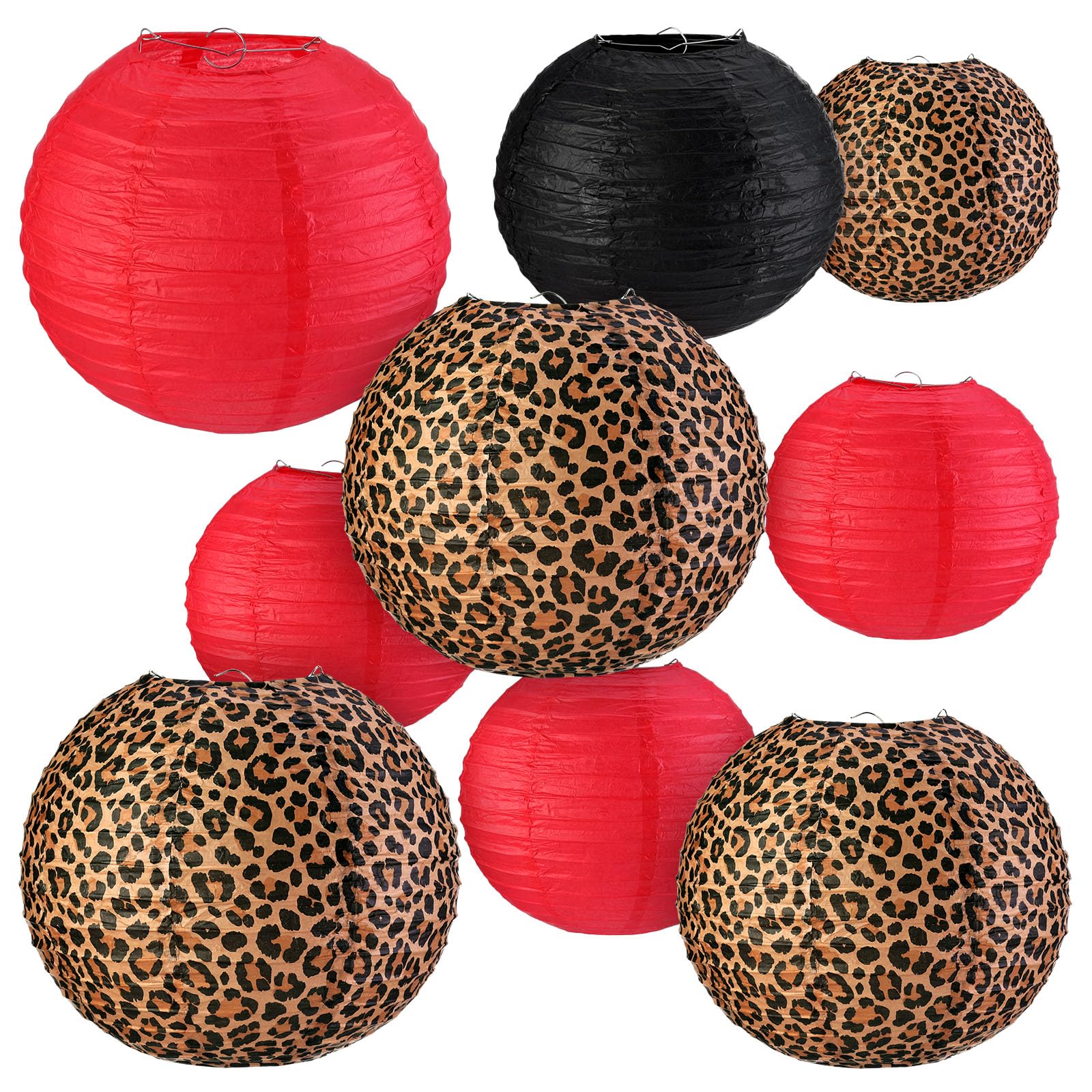LemonRoad 9 Pcs Cheetah Cherry Paper Lantern Set 10 Inches Leopard Birthday Decorations Cheetah Print Decor Leopard Hanging Lant