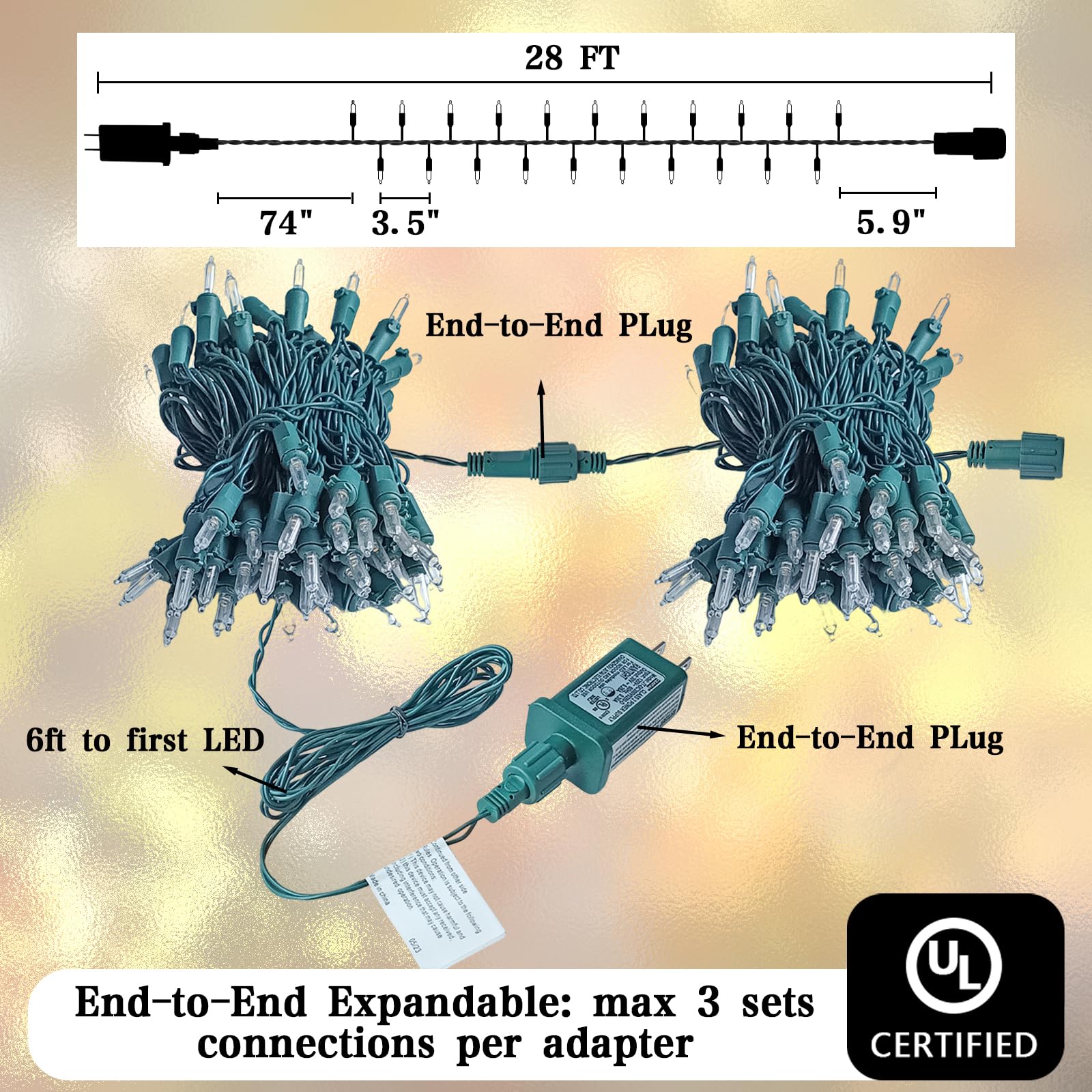 75 Led Soft Twinkle Lights, Slow Twinkling Christmas Lights, 37 Of 75 Lights Twinkle, Waterproof Gentle String Lights, Ul Certified 28 Ft Connectable Indoor Outdoor Decoration (Warm White)