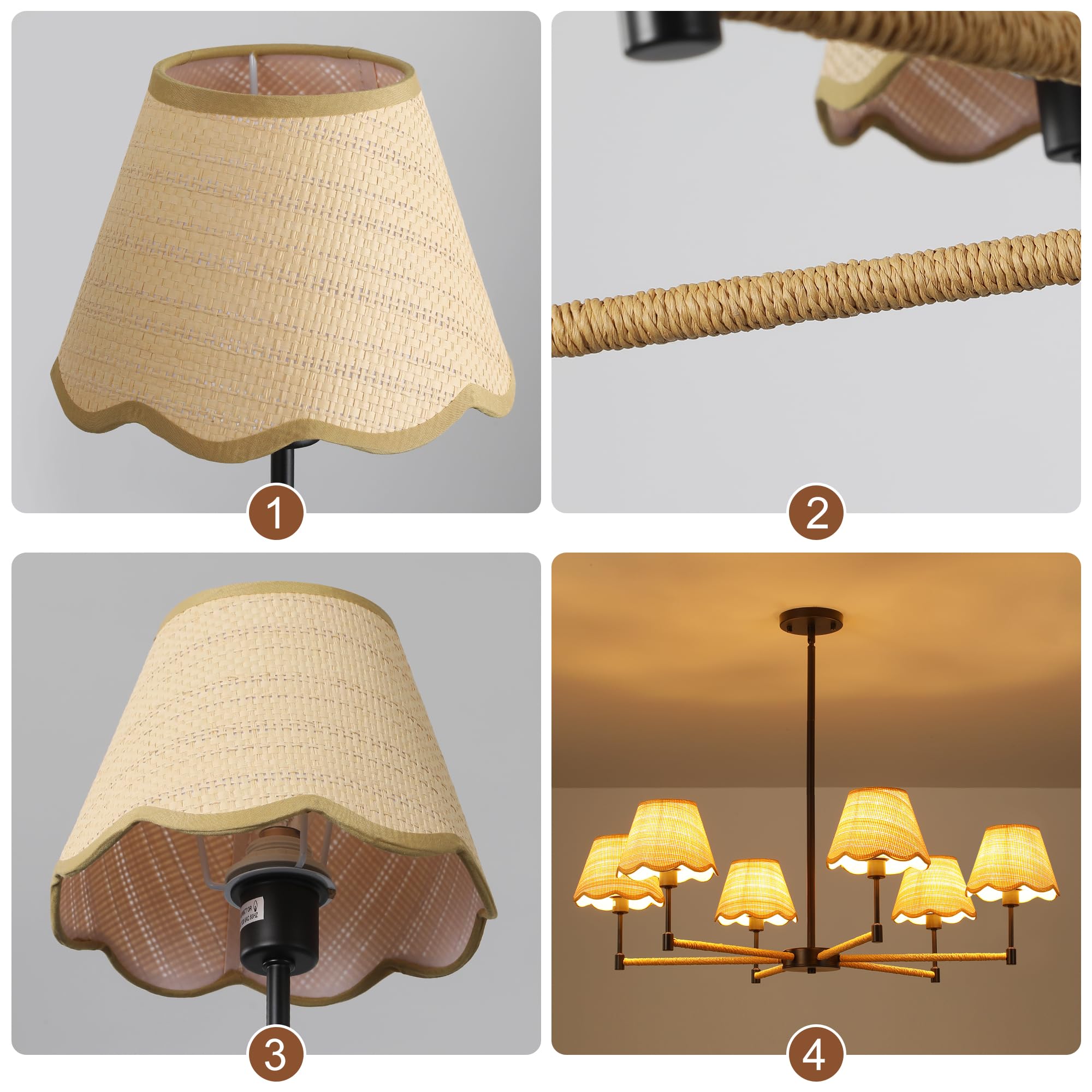 Zxfdwb Boho Rattan Farmhouse Chandelier  6-Light Modern Large Black Pendant Light  Rustic Adjustable Hanging Lighting Fixture For Dining Room  Kitchen Island Living Room