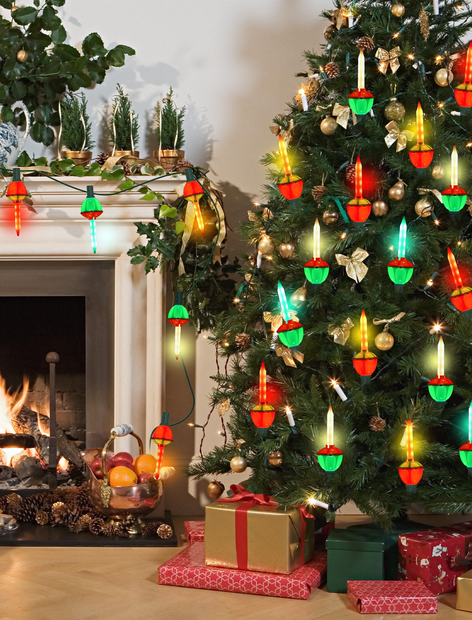 SUNSGNE Colorful Christmas Bubble Lights, 8.5Ft LED Multicolor Indoor Decor, Vintage Plastic Bulbs, Model LR-I/O-C-8-0.6-L1