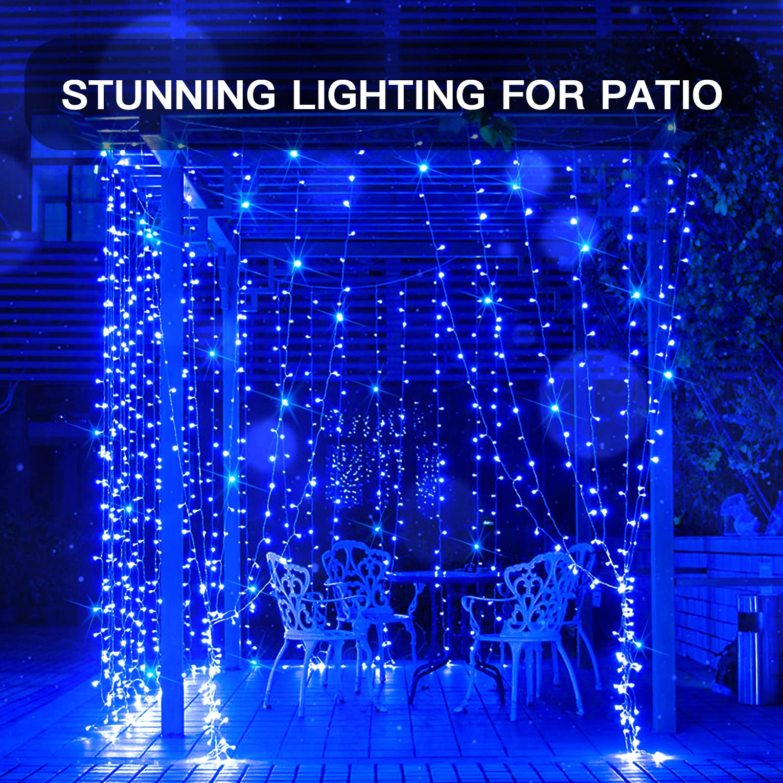 suddus 200 LED Curtain Lights - Blue Waterproof Fairy String Lights for Bedroom, Backdrop, Window, Wall, Party, Model SD-200CUSB