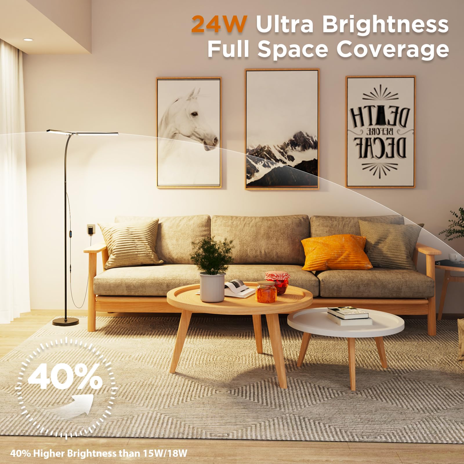 KSTARITE 24W Ultra-Bright LED Floor Lamp, Adjustable Double Head, Black Iron, Model LD-LDD, Perfect for Living Room, Office, Reading