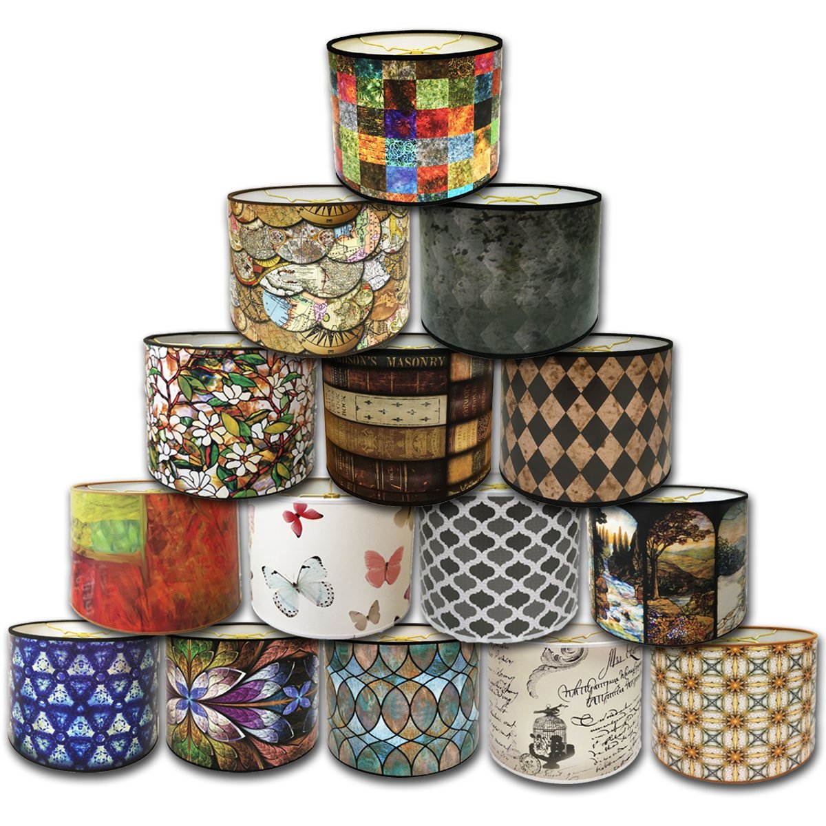 Royal Designs, Inc. Trendy Decorative Handmade Drum Shade, Made In Usa, 10In, Hbc-8008-10, Square Patchwork