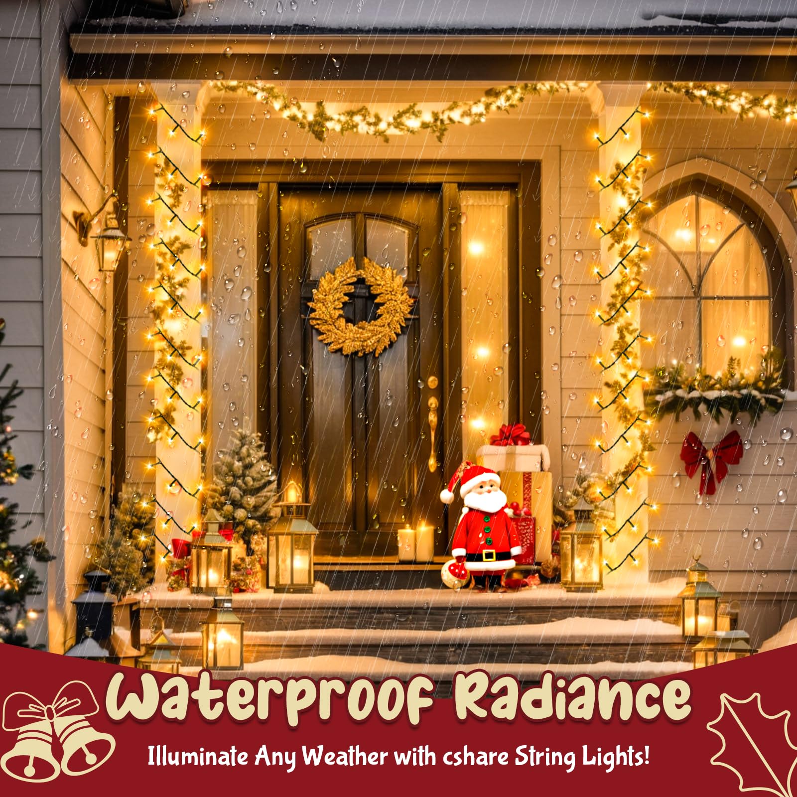 cshare Orange Purple Green String Lights Battry Operated with Timer Waterproof, Halloween String Lights for Outside 16.4ft 50LED