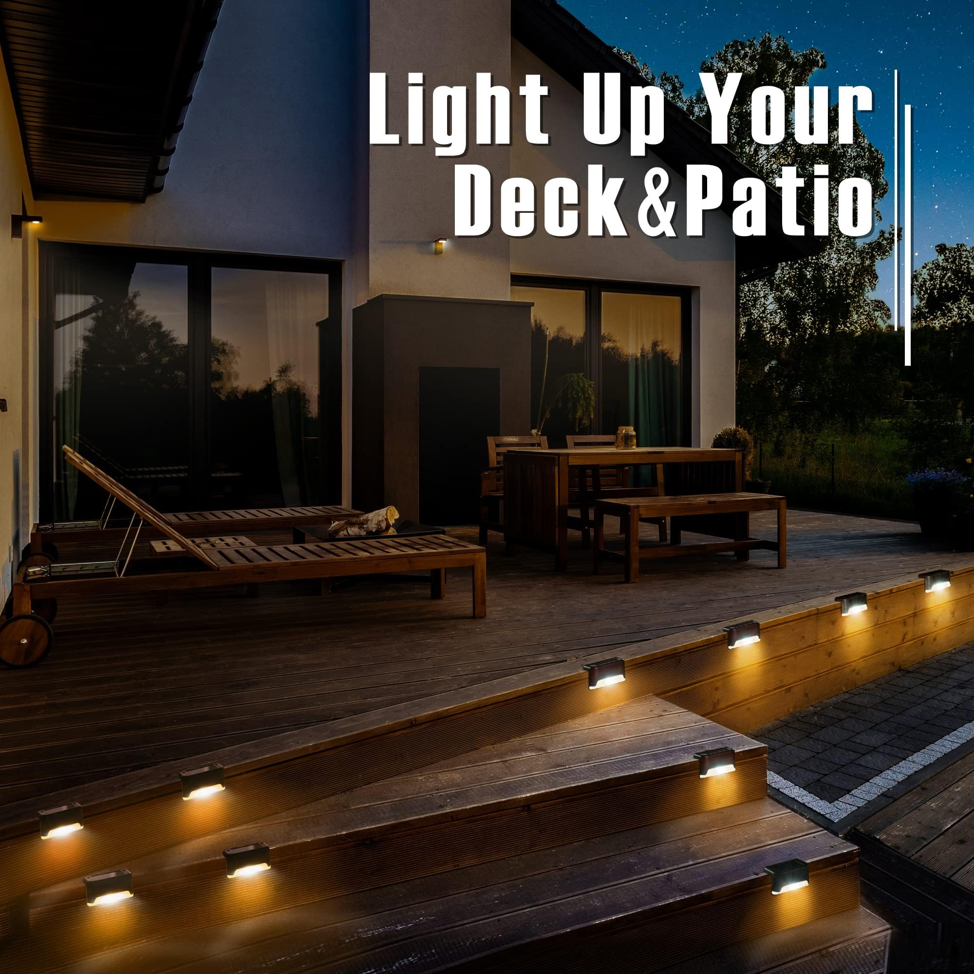Patiowin Solar Step Lights 20 Pack, Solar Powered Deck Lights Of Waterproof Led For Stairs, Fence, Yard, Patio, And Pathway (War