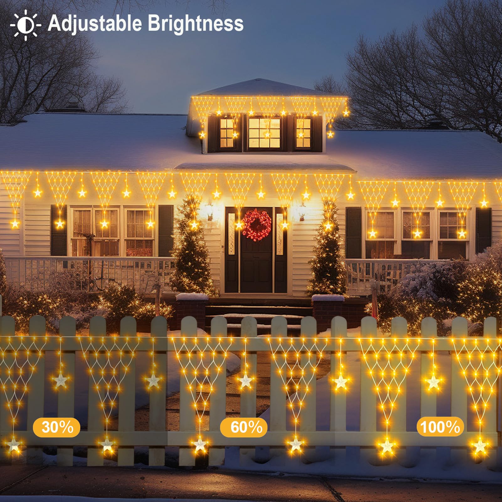 Dbfairy Christmas Star Net Lights,196Led Connectable Dual Color Changing Fairy Net Lights, 13.1X1.9Ft Plug In Curtain Net Lights