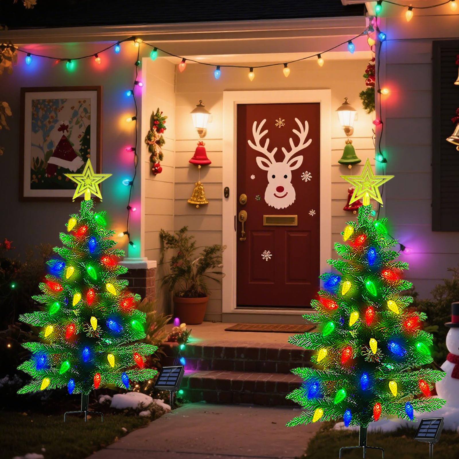 Ohwewant 2-Pack Solar Christmas Tree Lights, 3.6Ft, 100 Led, 8 Modes, Waterproof, Green Tree Decorations For Yard And Porch