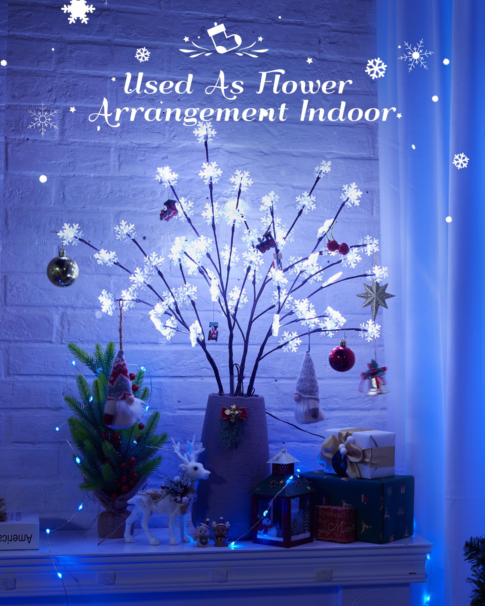Brightown Snowflake Lights Outdoor Pathway, 8 Packs Lighted Branches Christmas Yard Decor, Small Christmas Tree With Lights, Twi