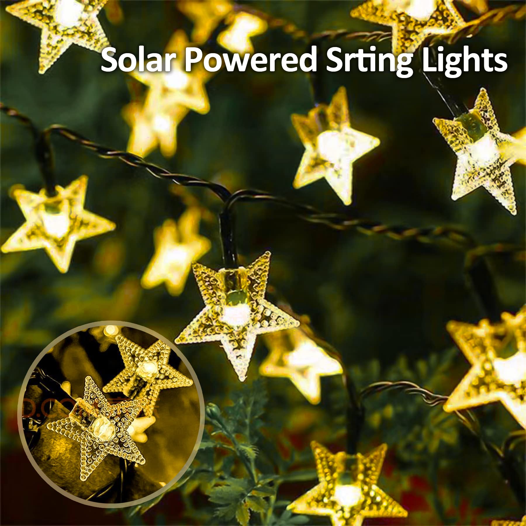 L LAMPOP Twinkle Solar Star String Lights, 100 LED, 39FT, 8 Modes, Waterproof, Warm White, Model SL-SWE-100L-US