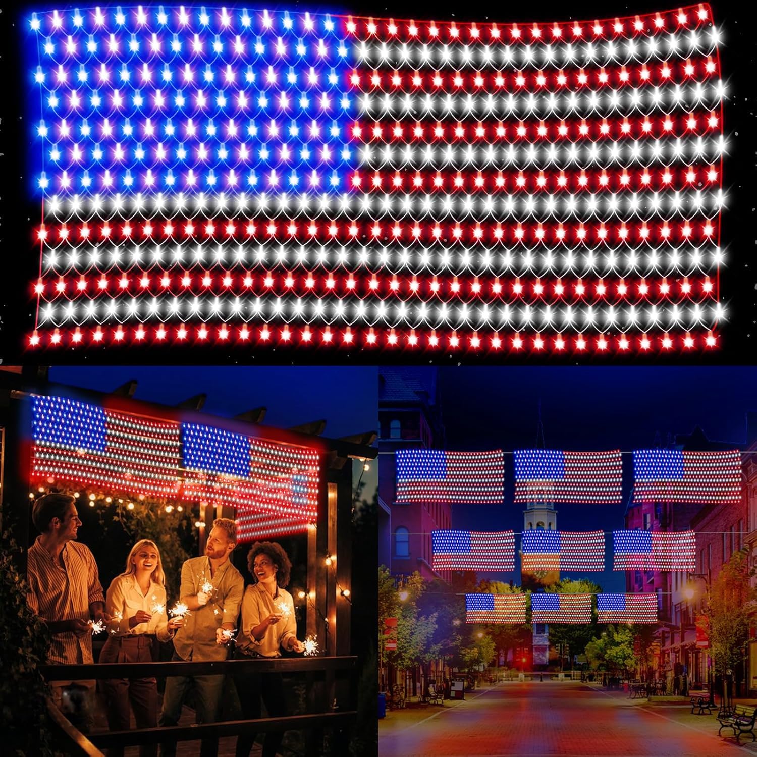 DDMY American Flag Lights Waterproof Flag Net Light of The United States with 420 Super Bright LEDs, Flag Light for Memorial Day