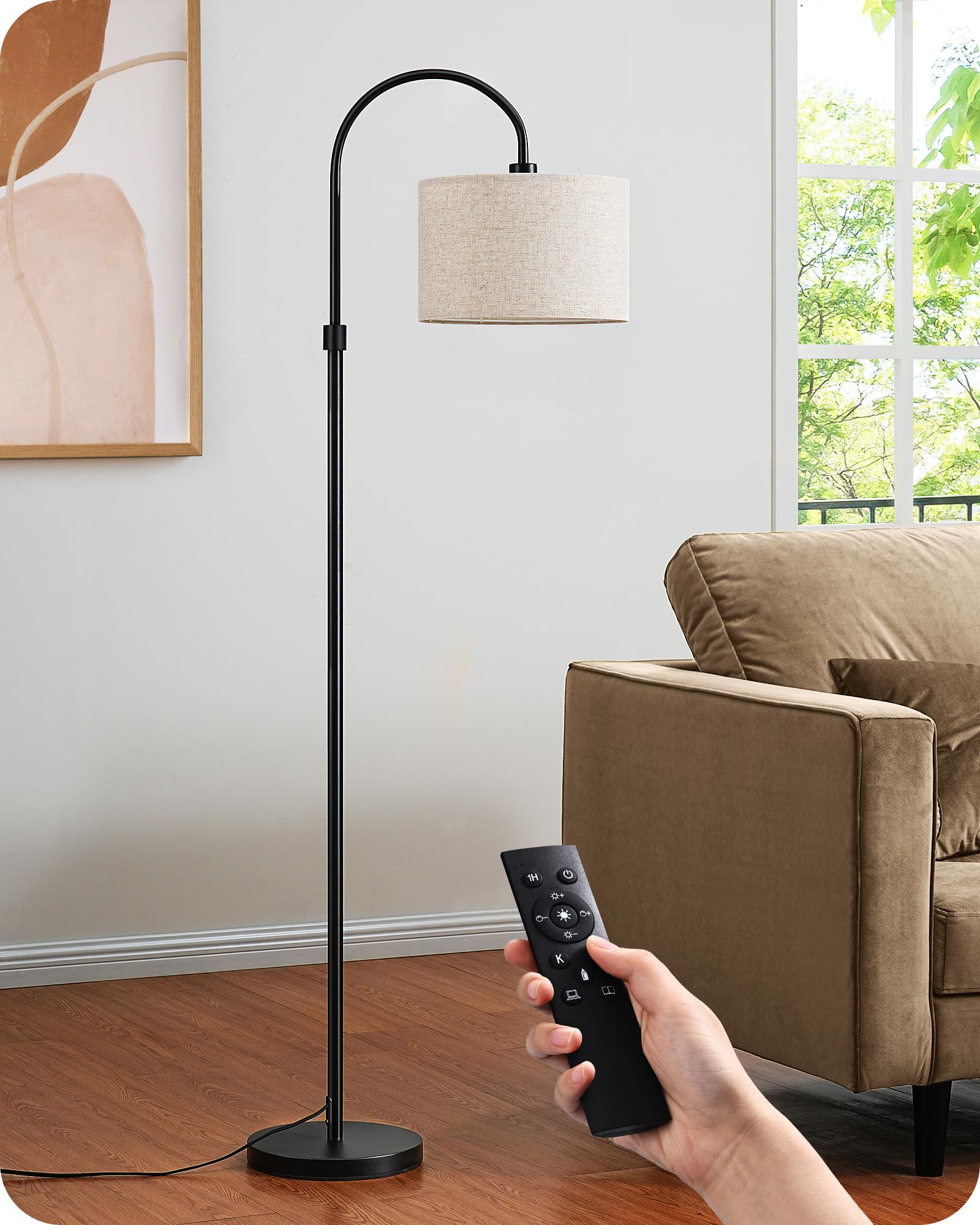 EDISHINE Dimmable Floor Lamp with Remote Control, Modern Arc Standing Lamp, 3000K-6500K Color Temperatures, Reading Light for Li
