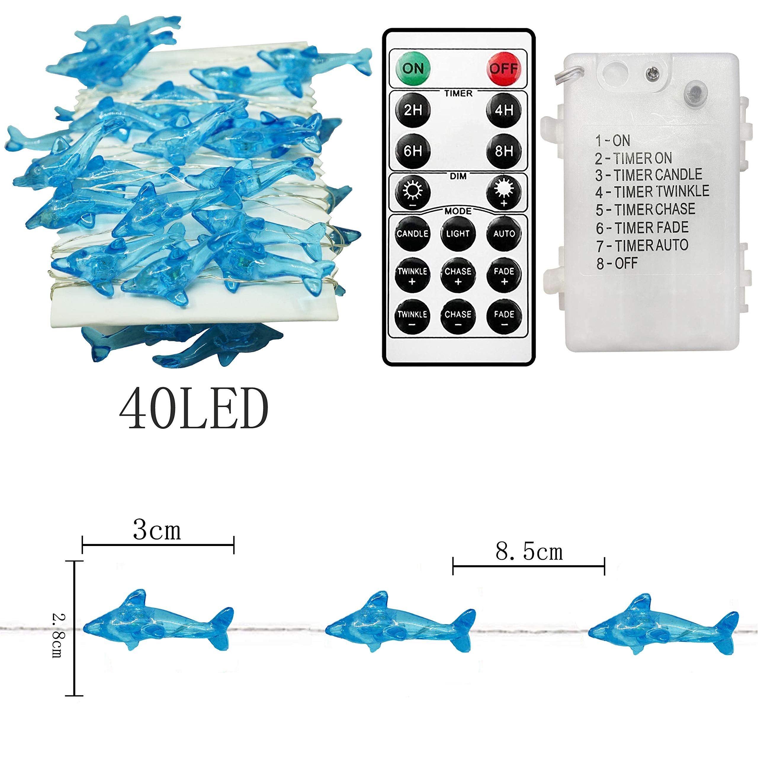 Decorman Dolphin Decorative String Lights, 14Ft 40 Led 8 Modes Cool White Weatherproof Battery Operated Ocean Theme Lights For Bedrooms Parties Weddings Gardens With Remote And Timer