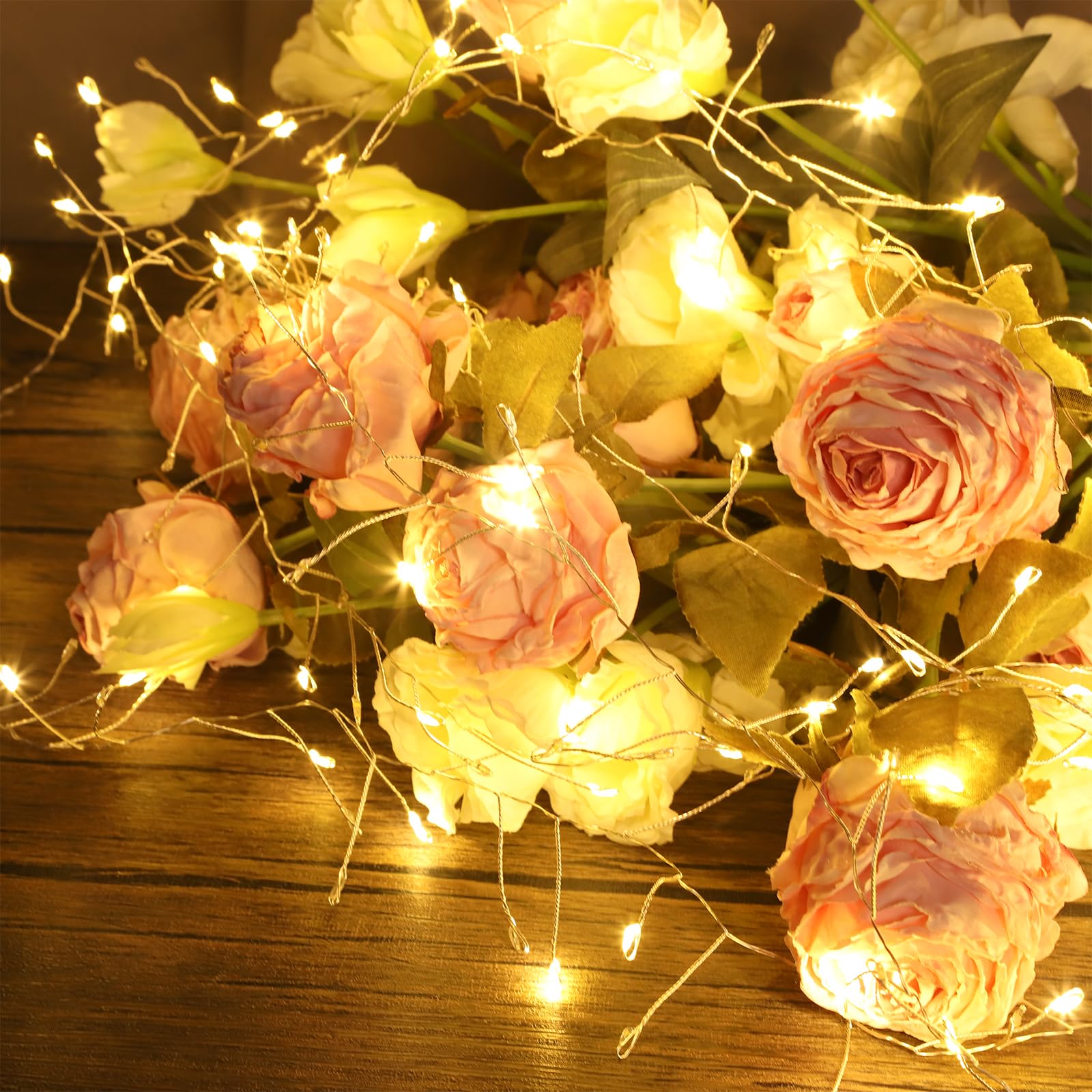 Clearzen Fairy Lights 10 Feet 200 LEDs Cluster Lights Waterproof Firecracker String Light UL Plug Power Supply with Remote 8 Lig