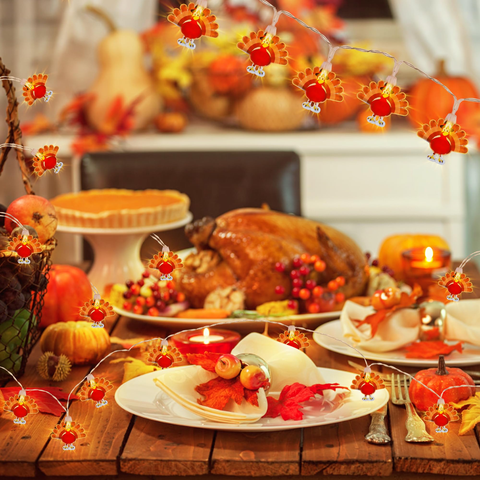 [ Timer ] Thanksgiving Decorations Thanksgiving Turkey Lights Decor, 10Ft 20LED Battery Operated String Lights Thanksgiving Ligh