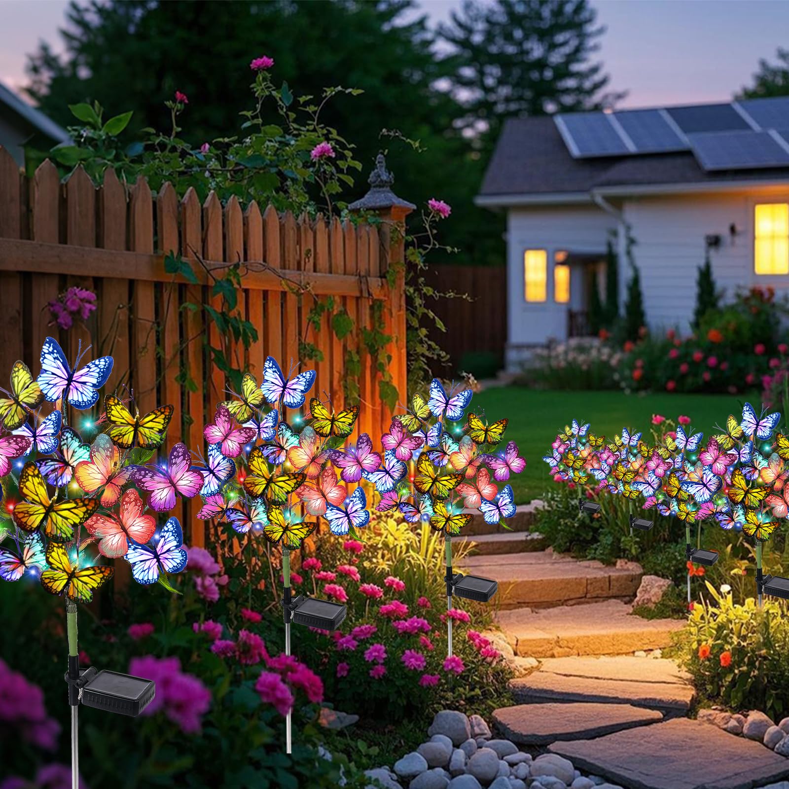 Adecorty Solar Garden Lights 176 LED Butterfly Design 8 Pack Waterproof Colorful Outdoor Decor