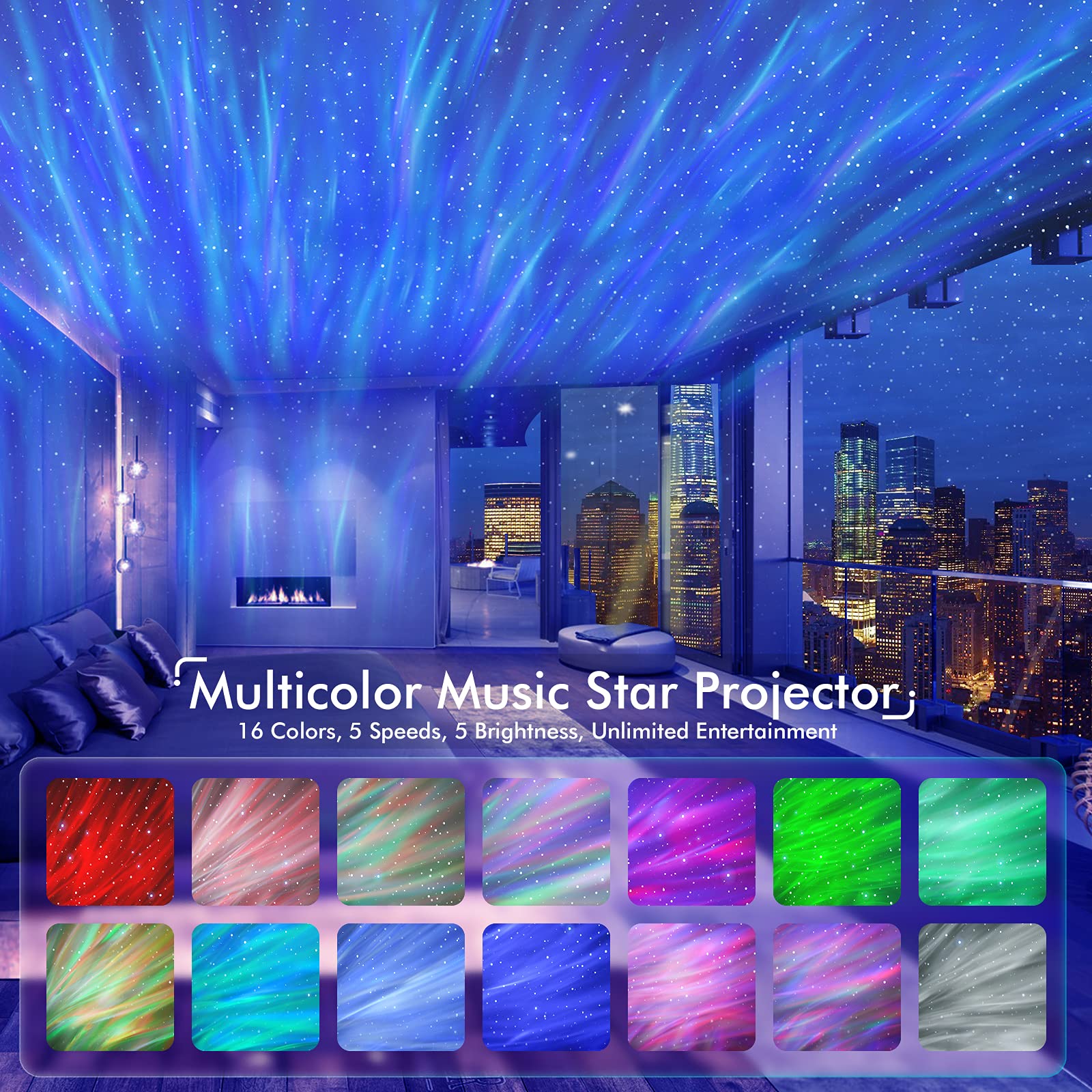 Rossetta Star Projector, Galaxy Projector For Bedroom, Led Night Light Aurora Projector With Bluetooth Speaker, White Noise, Tim