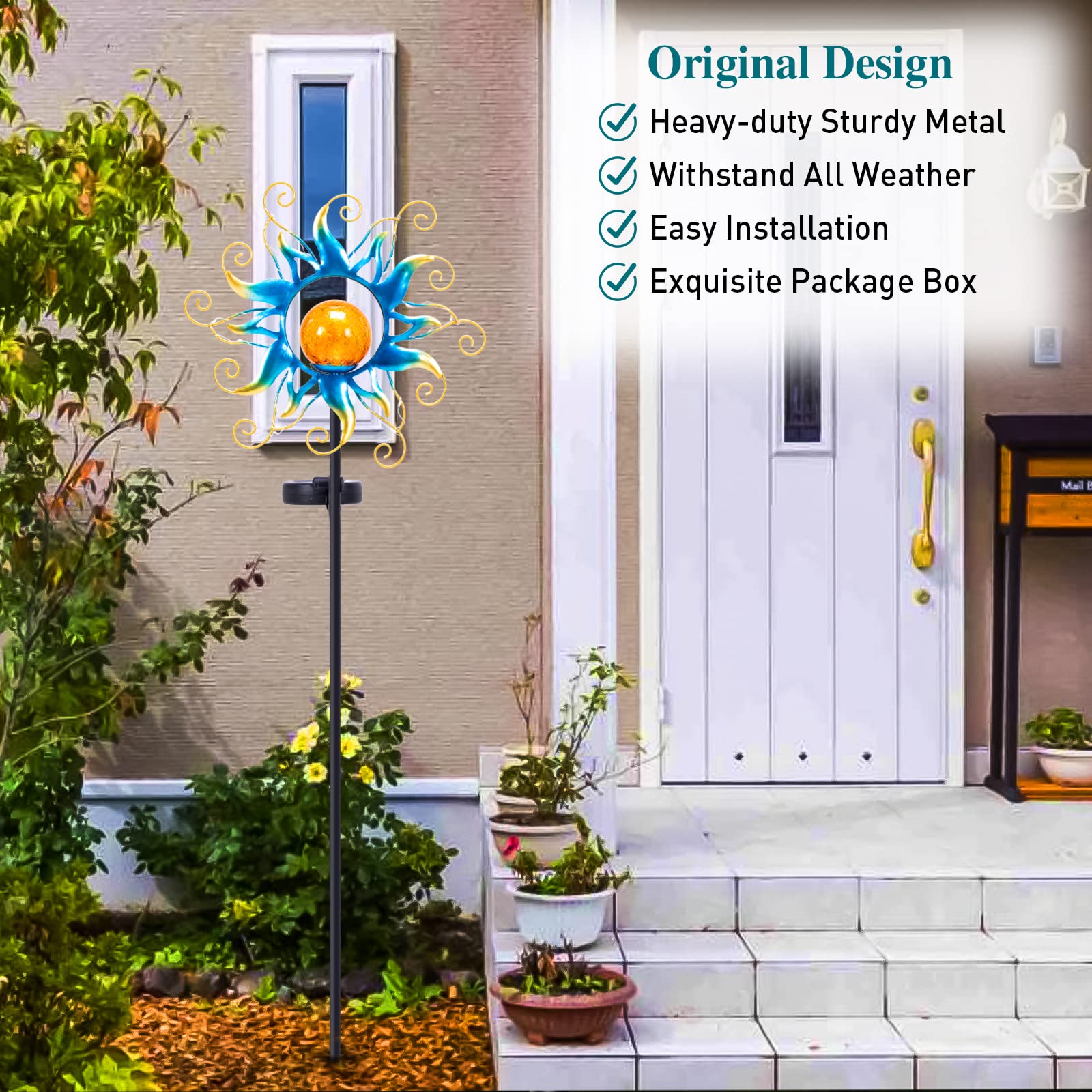 Kacux Solar Garden Metal Sun Lights, Decorative LED Lamps, Golden Blue, Model TYD01