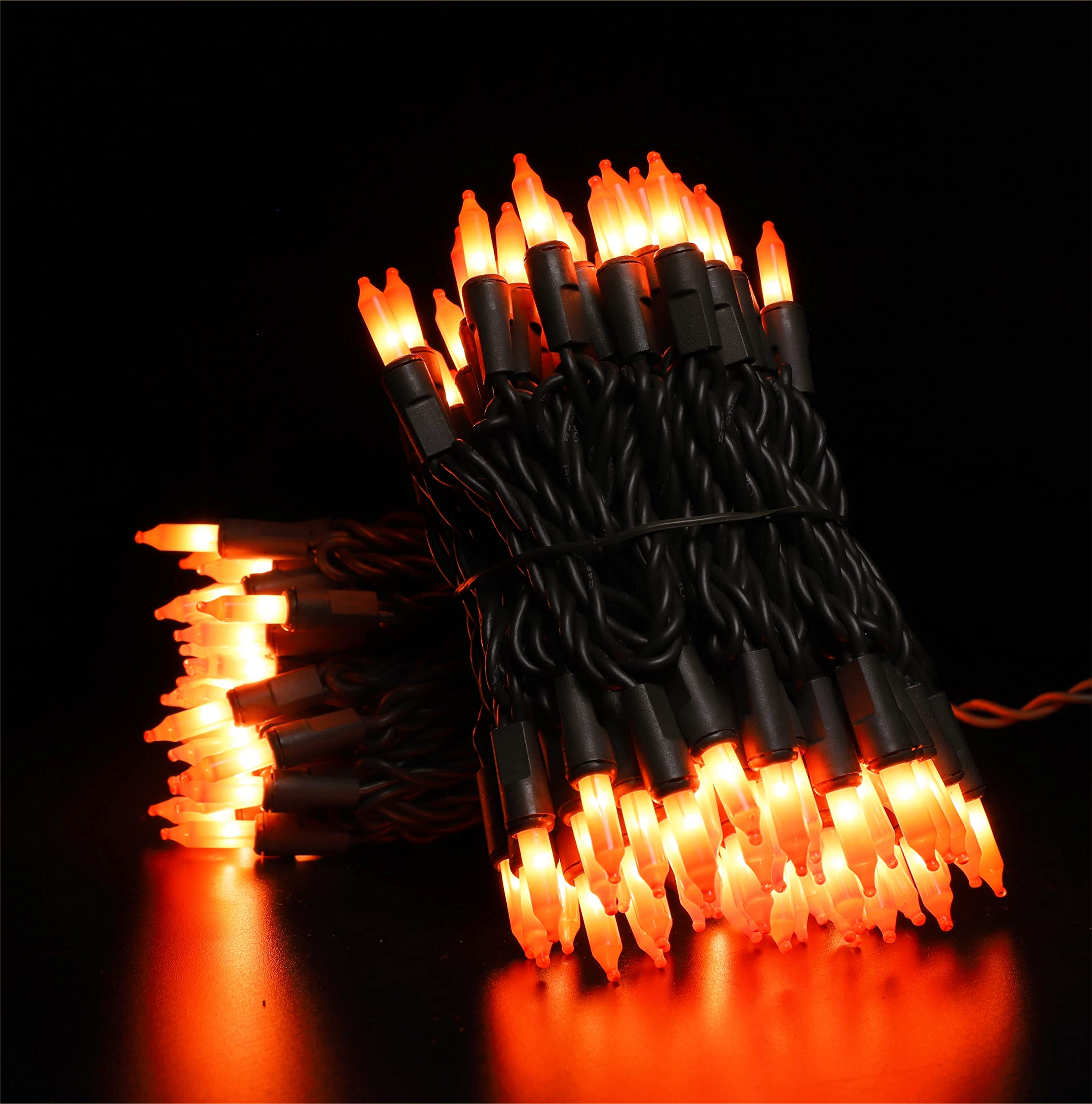 Glownova Brown Wire,Orange,Incandescent Bulb 100 Mini String Lights For Indoor Halloween Tree Home Party Festival Decoration