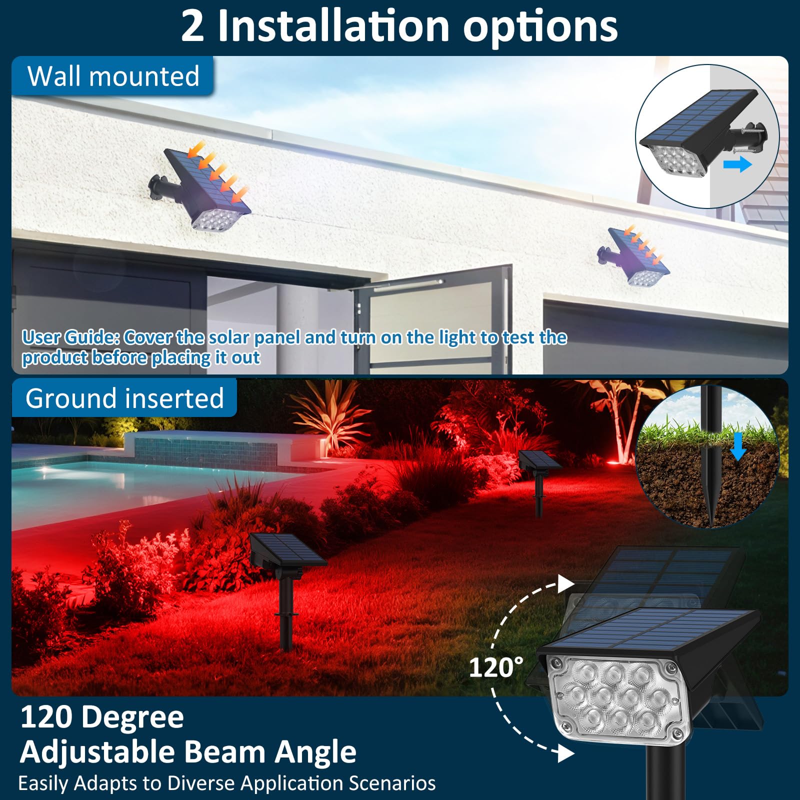 T-SUNUS Halloween Red Solar Spot Lights Outdoor, IP65 Waterproof Auto On/Off Adjustable Landscape Garden Spotlight Christmas LED