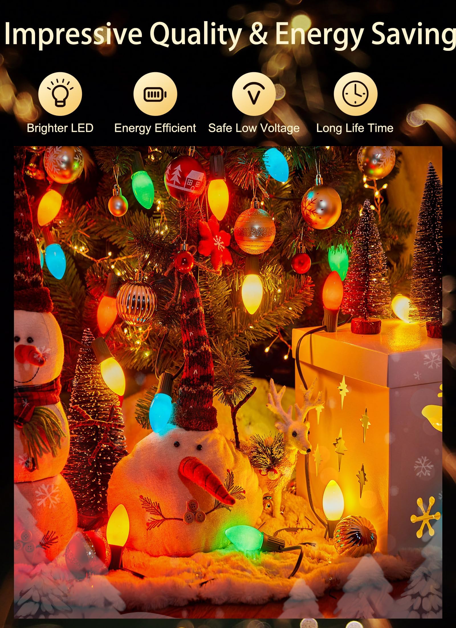 Minetom C9 LED Christmas Lights Outdoor, 150FT, Multicolor, Shatterproof Bulbs, Waterproof, Connectable for Holiday Decor