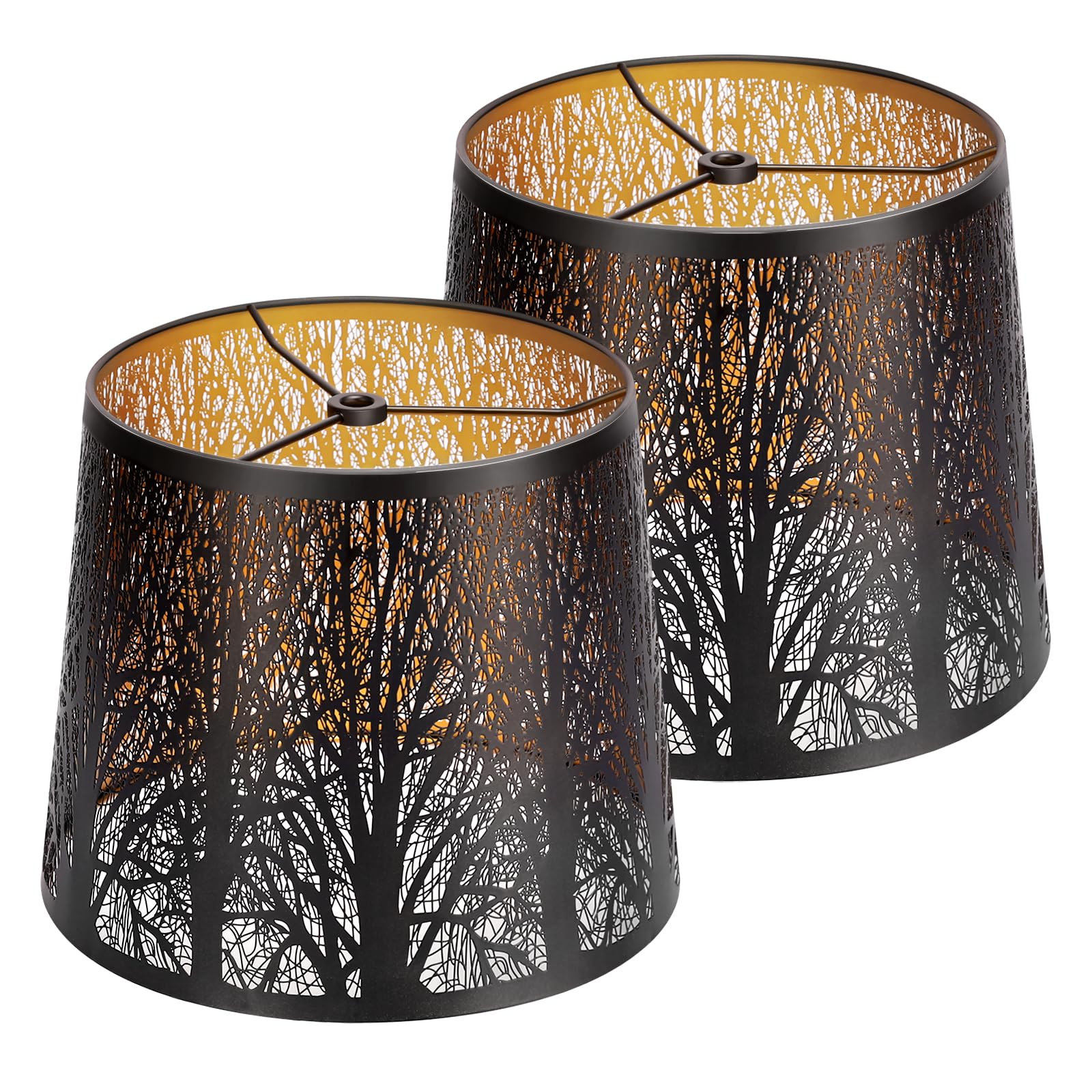 KOZEOTA Metal Lamp shades Set of 2, Drum Lam pshades 7.9 Top x 9.8 Bottom x 7.9 High,Small Lampshades,With Pattern of Forest,For