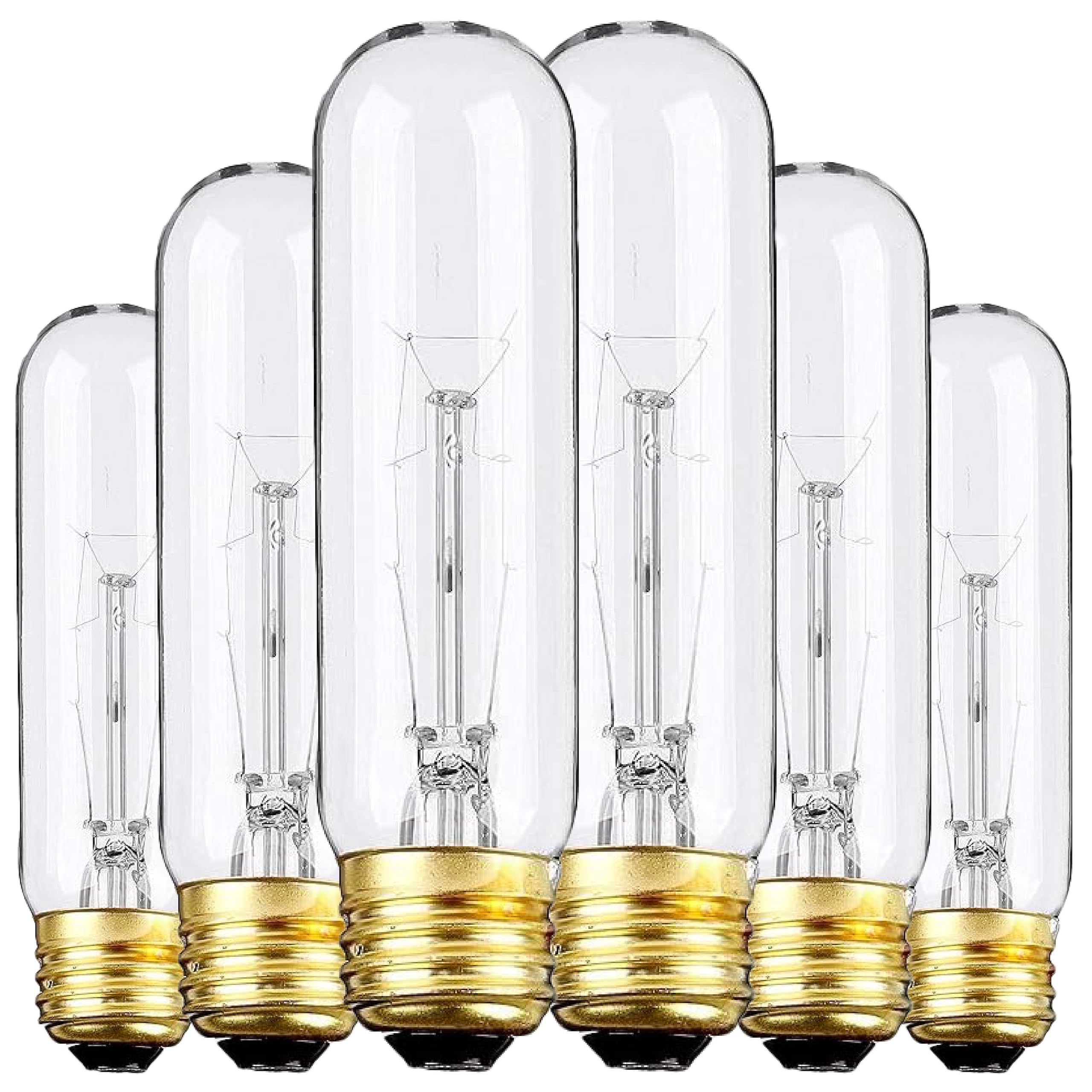 Weyolin 6 Pack T10 Tubular Light Bulbs, 25W Bulb, Clear Incandescent, E26 Medium Base, Warm White, Dimmable Vintage Tubular Styl