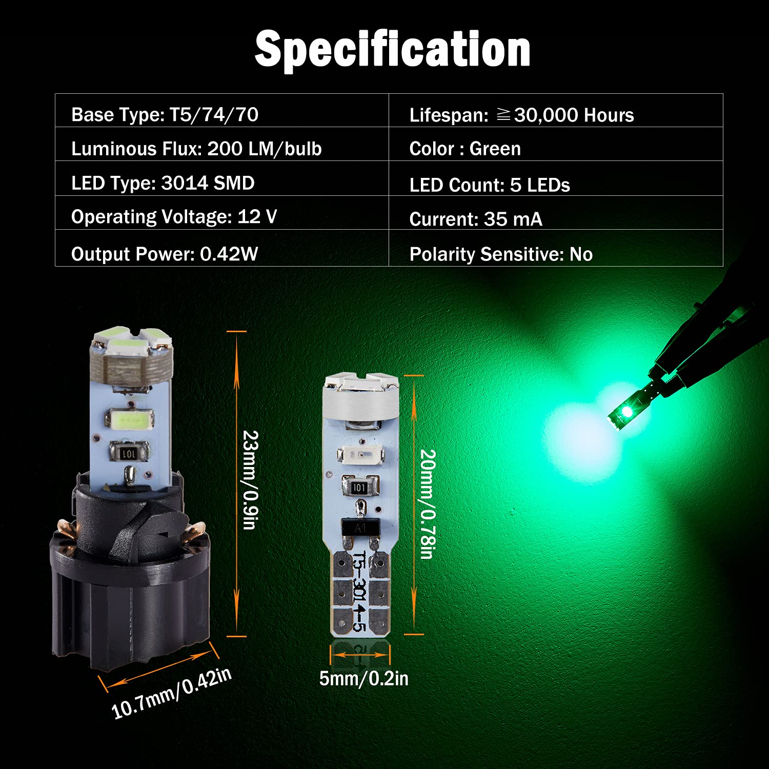 Brishine T5 37 74 2721 Led Bulbs Green With Twist Lock Socket, Canbus Error Free Pc74 Pc37 882 Dashboard Instrument Panel Light