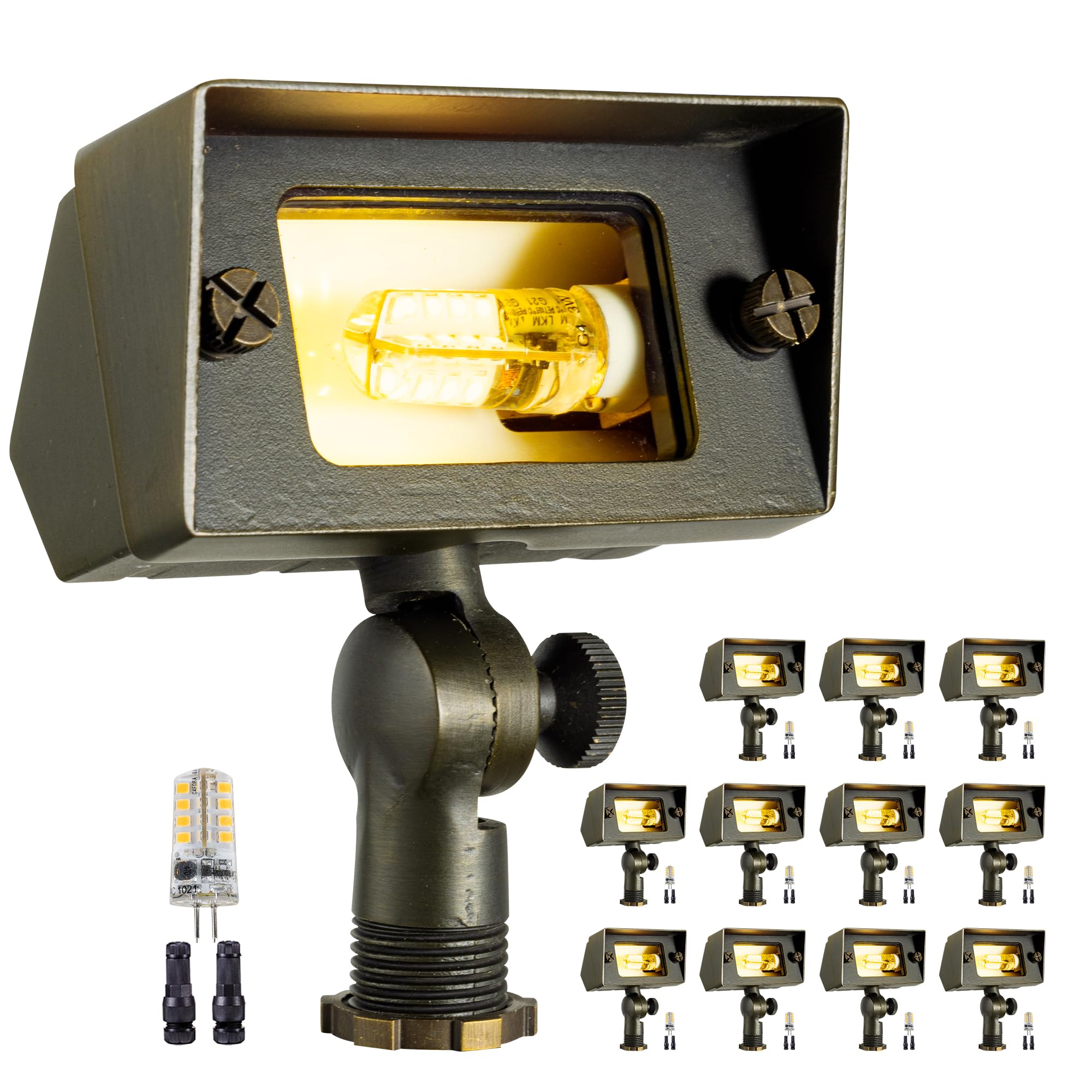 Gardenreet Brass Wall Wash Light - LED Outdoor Flood Lights, 12V Hardwired, IP65 Waterproof, 12 Pack with 2700K Bulb