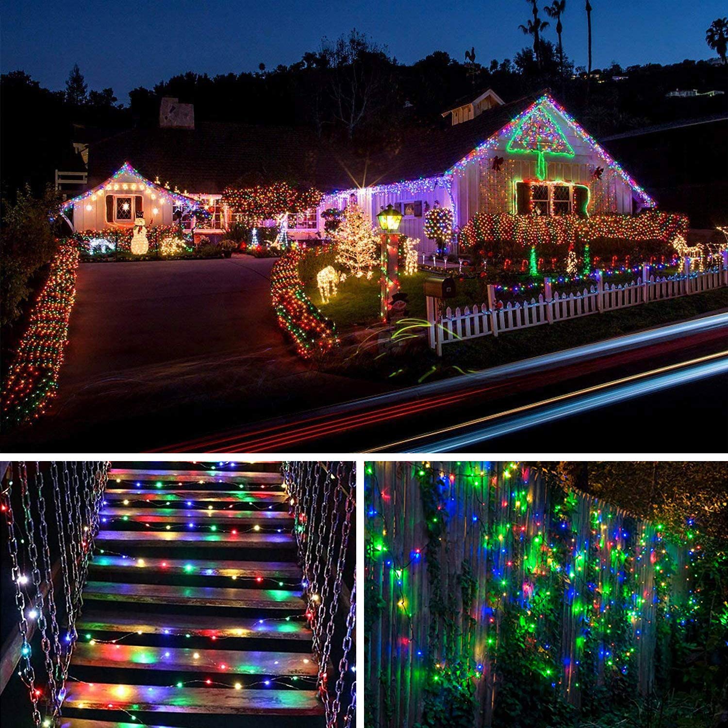 Lezonic Outdoor Solar String Lights, 240 LEDs, 80Ft Copper Wire, Waterproof, 8 Modes, Multicolor, Garden Decor, 2 Pack