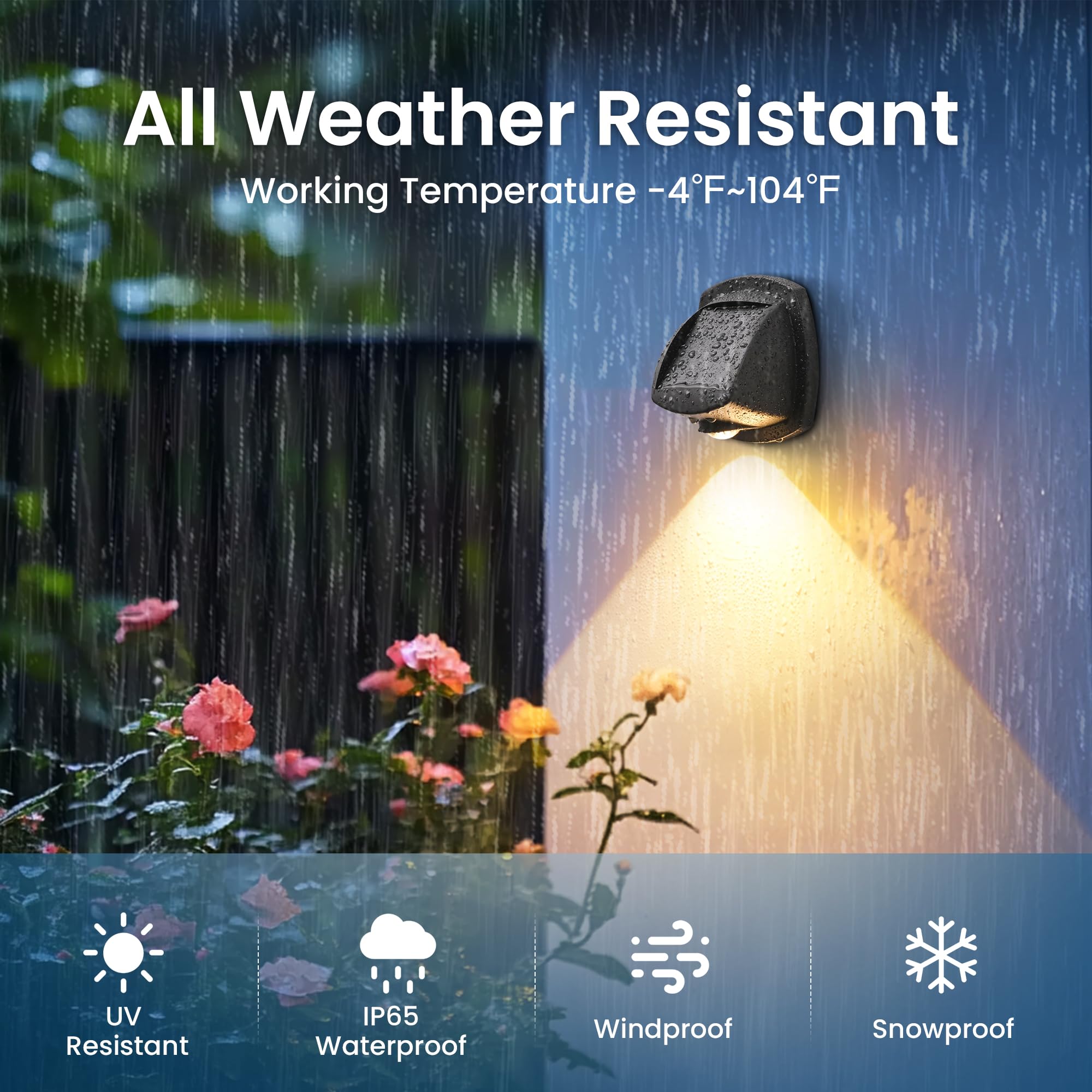 Auderwin Solar Fence Lights Outdoor Waterproof Ip65 Solar Wall Lights Outside Dual Color Led Solar Powered Fence Lights Outdoor