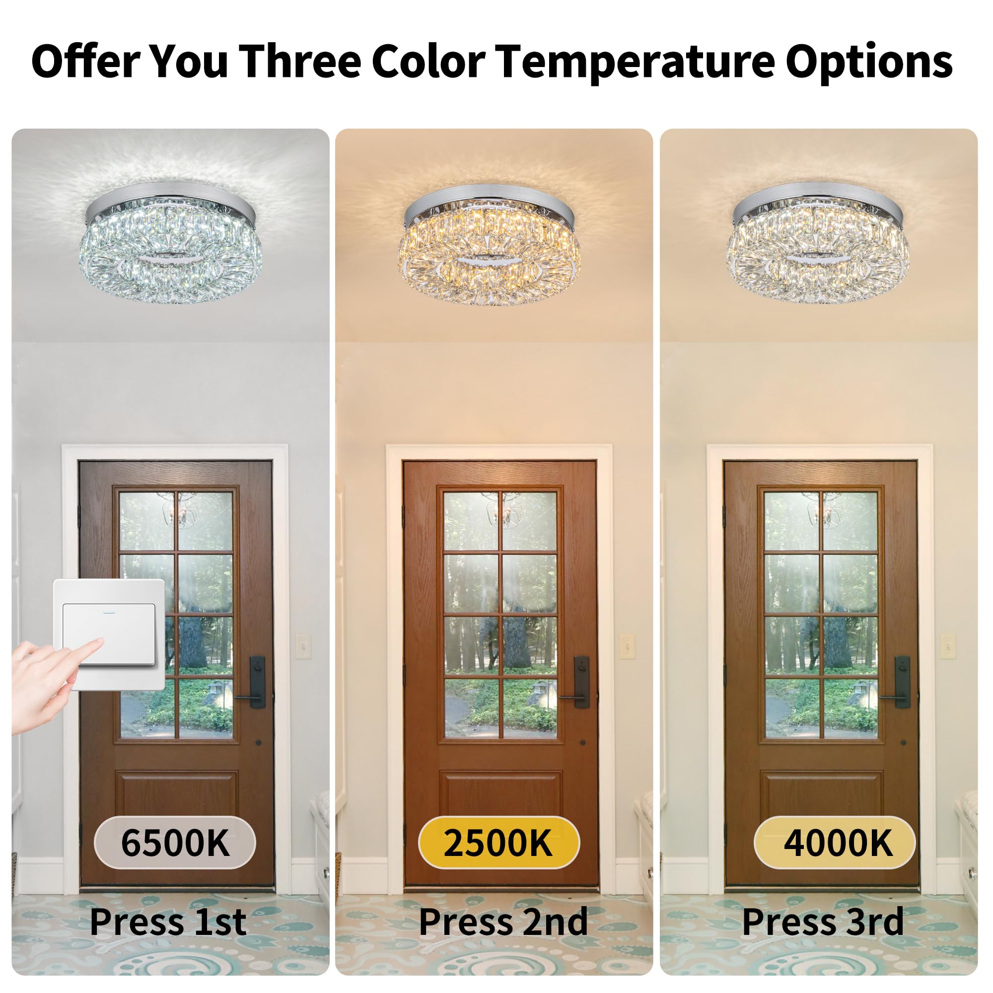 11.8    Crystal Ceiling Light Fixture Bedroom Chandelier Ceiling Light Led Flush Mount Chandelier For Dining Room Hallway (3 Col