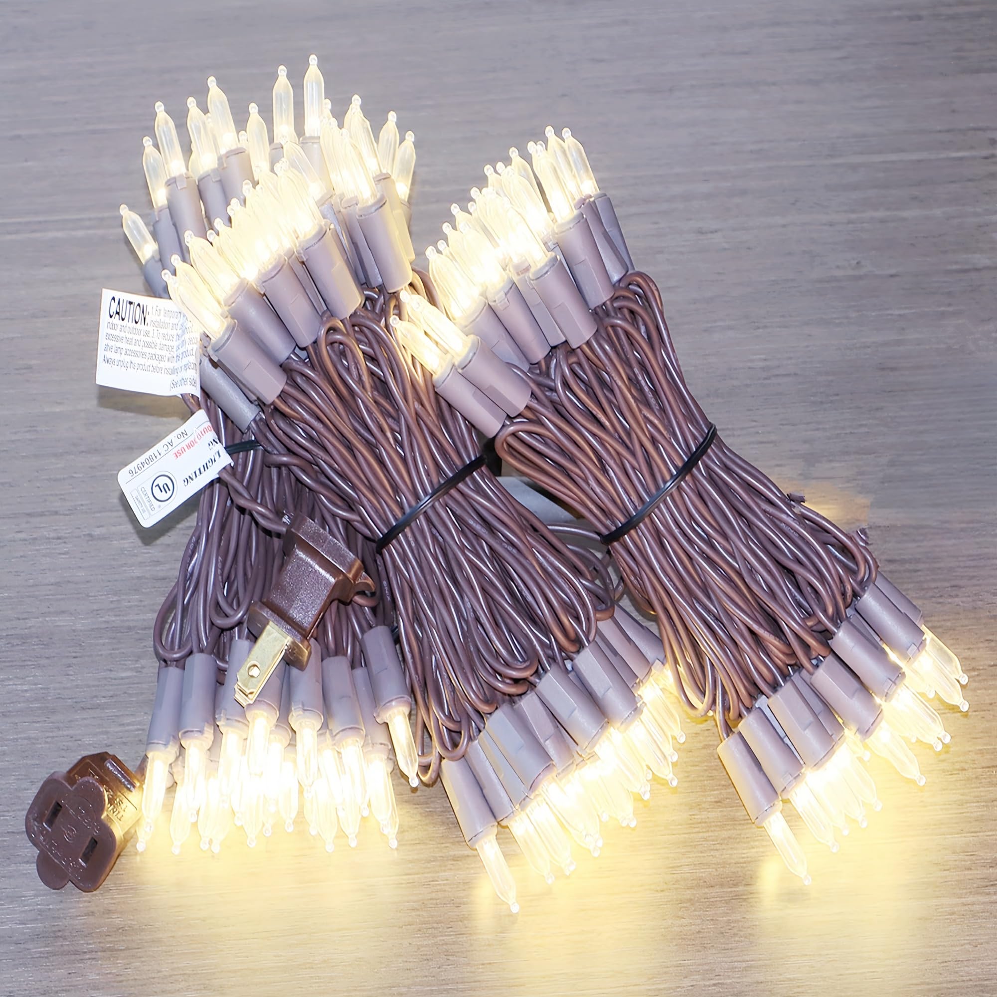LUCKY SHINE 150 LED Warm White Christmas Lights with 50 Ft Brown Wire, UL Listed and Commercial Grade Decorative Lighting String