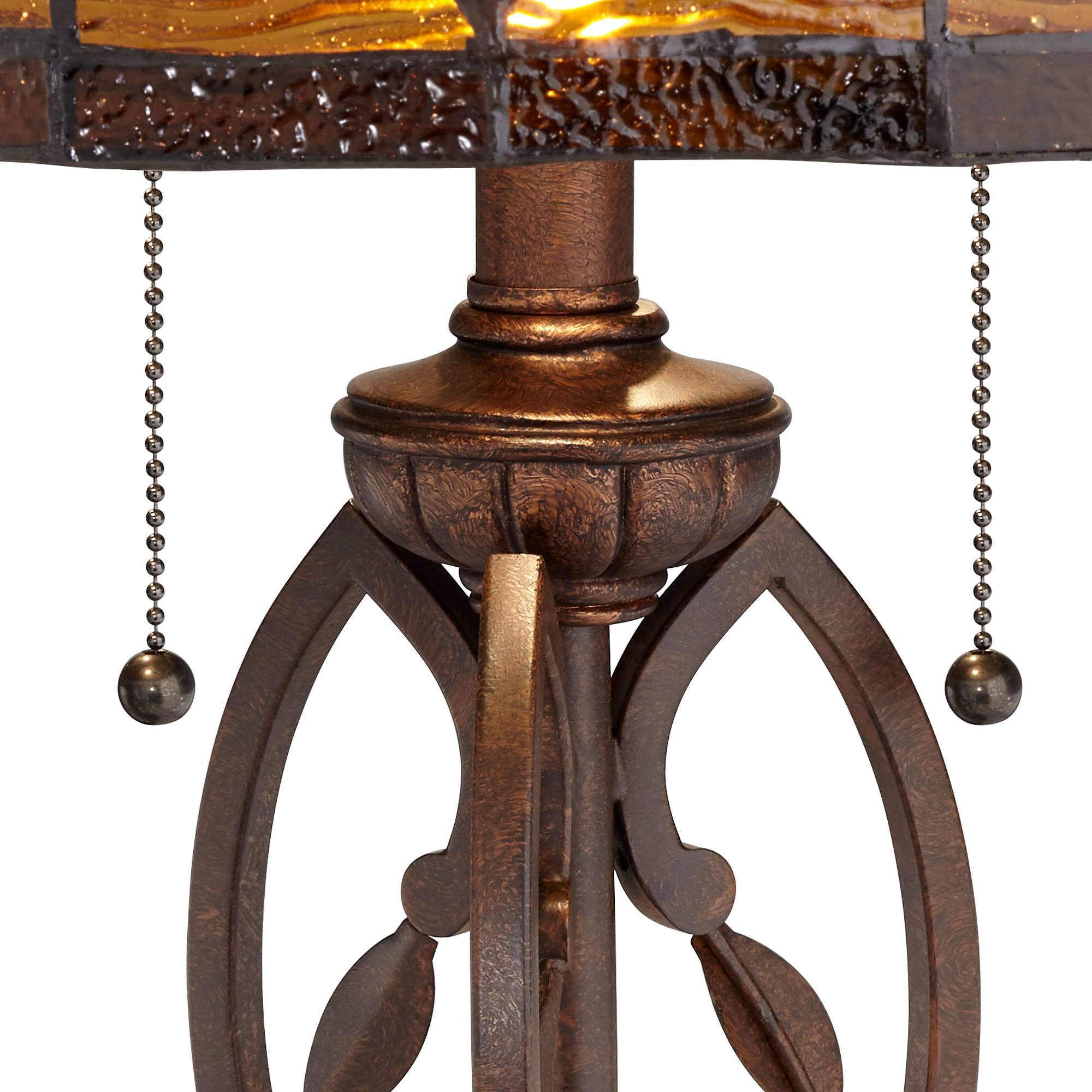Robert Louis Tiffany Table Lamp - 26" High, Antique Glass Shade, Green Leaf and Vine Design, Ideal for Living Room or Bedroom, Model 7Y689