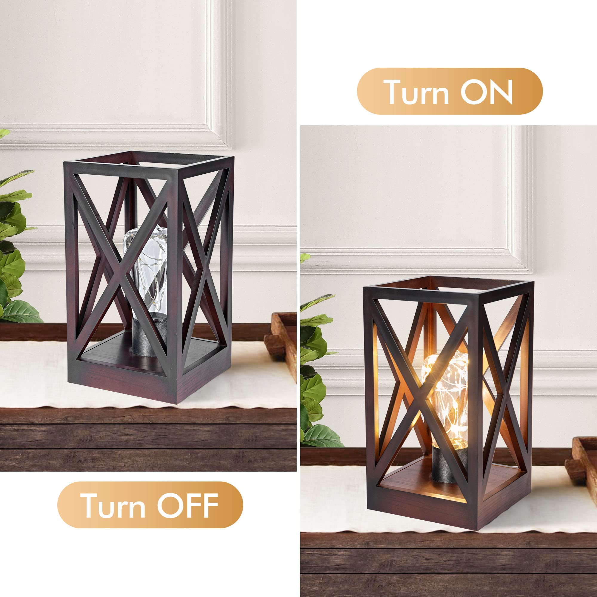 Wingbo 2 Pack Retro Battery Powered Table Lamps, Battery Operated Cordless Lamp Set, Portable Nightlight Decorative Light For Li