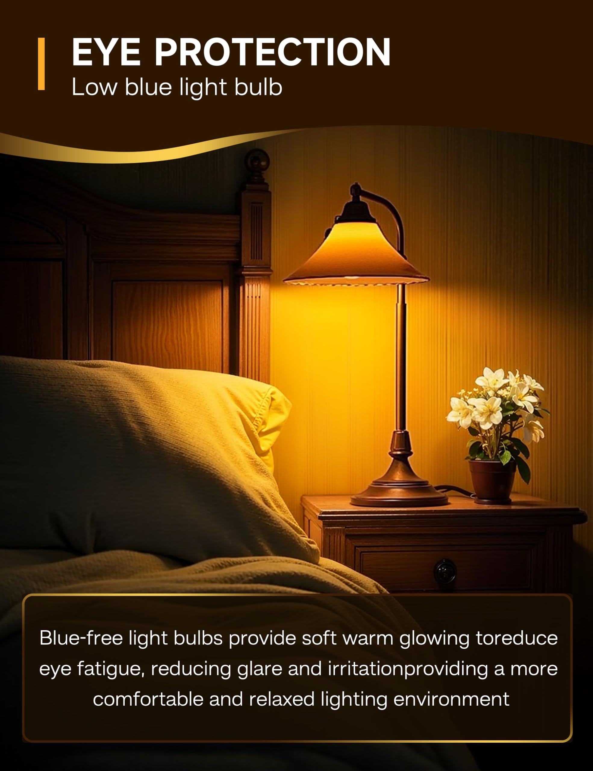 UNILAMP Sleep Aid Light Bulb, 3W Amber 1800K, Blue Light Blocking, E26 A19, 2 Pack, Mood Soothing Light for Bedroom & Nursery